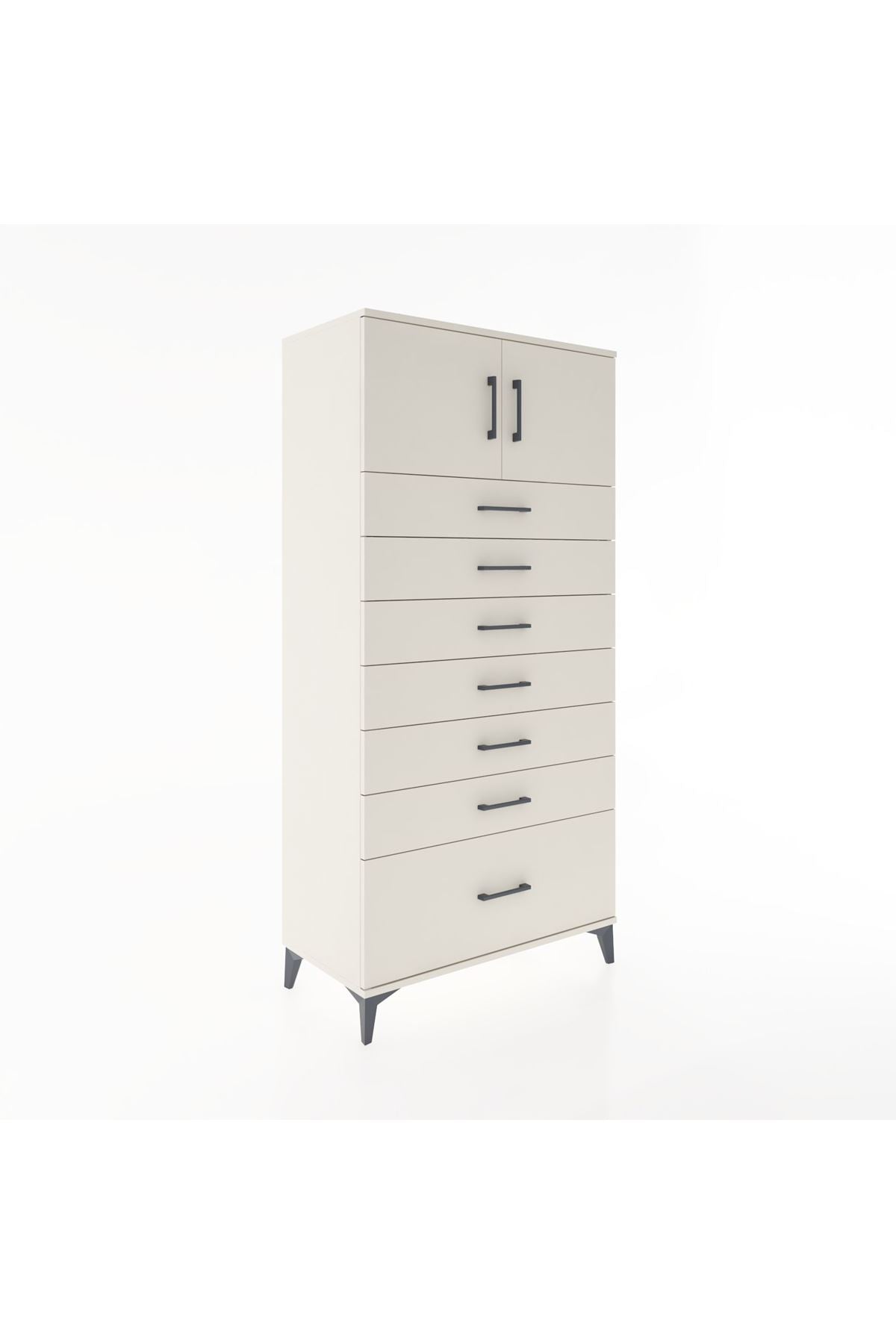 Hyperion Dolap Tek Raflı 7 Çekmeceli 2 Kapaklı 88x44x182 - S57M010V1B