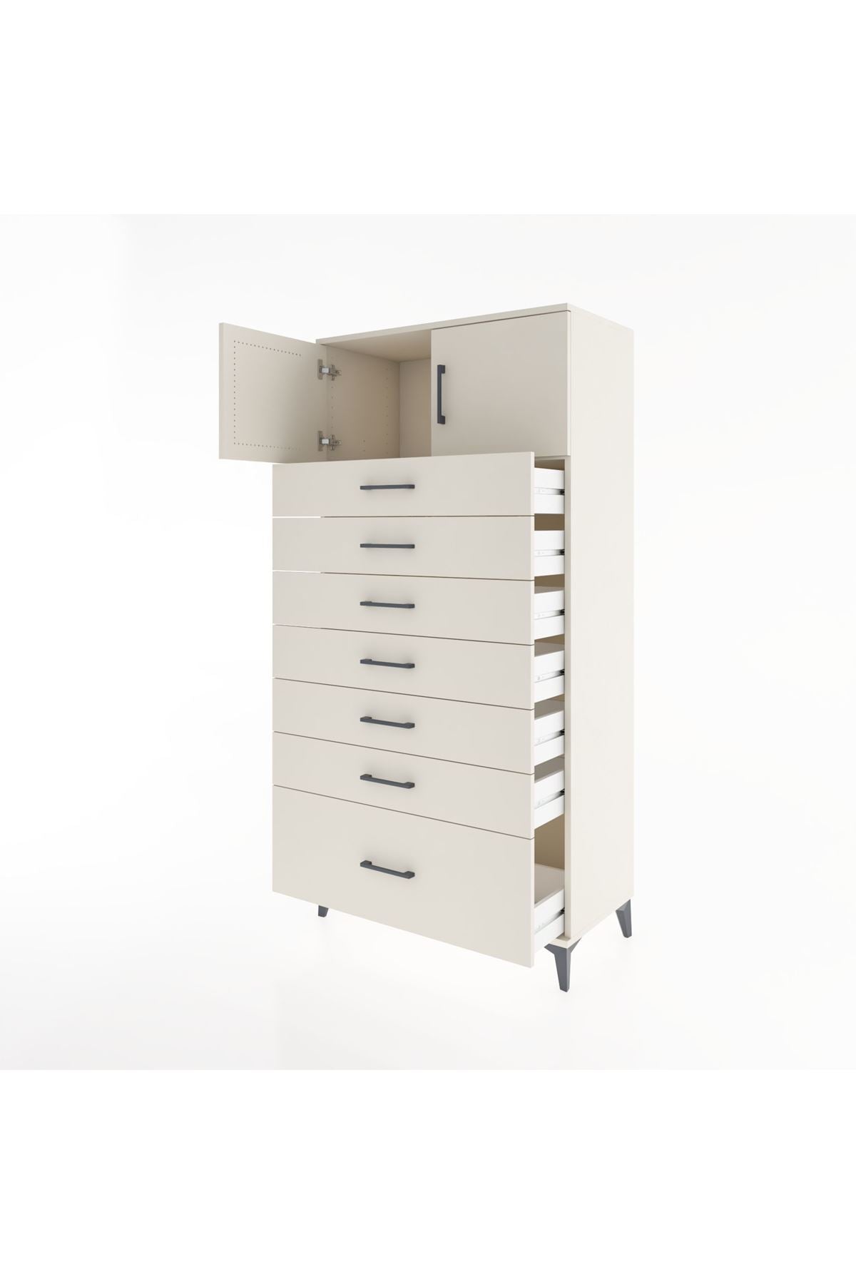 Hyperion Dolap Tek Raflı 7 Çekmeceli 2 Kapaklı 88x44x182 - S57M010V1B