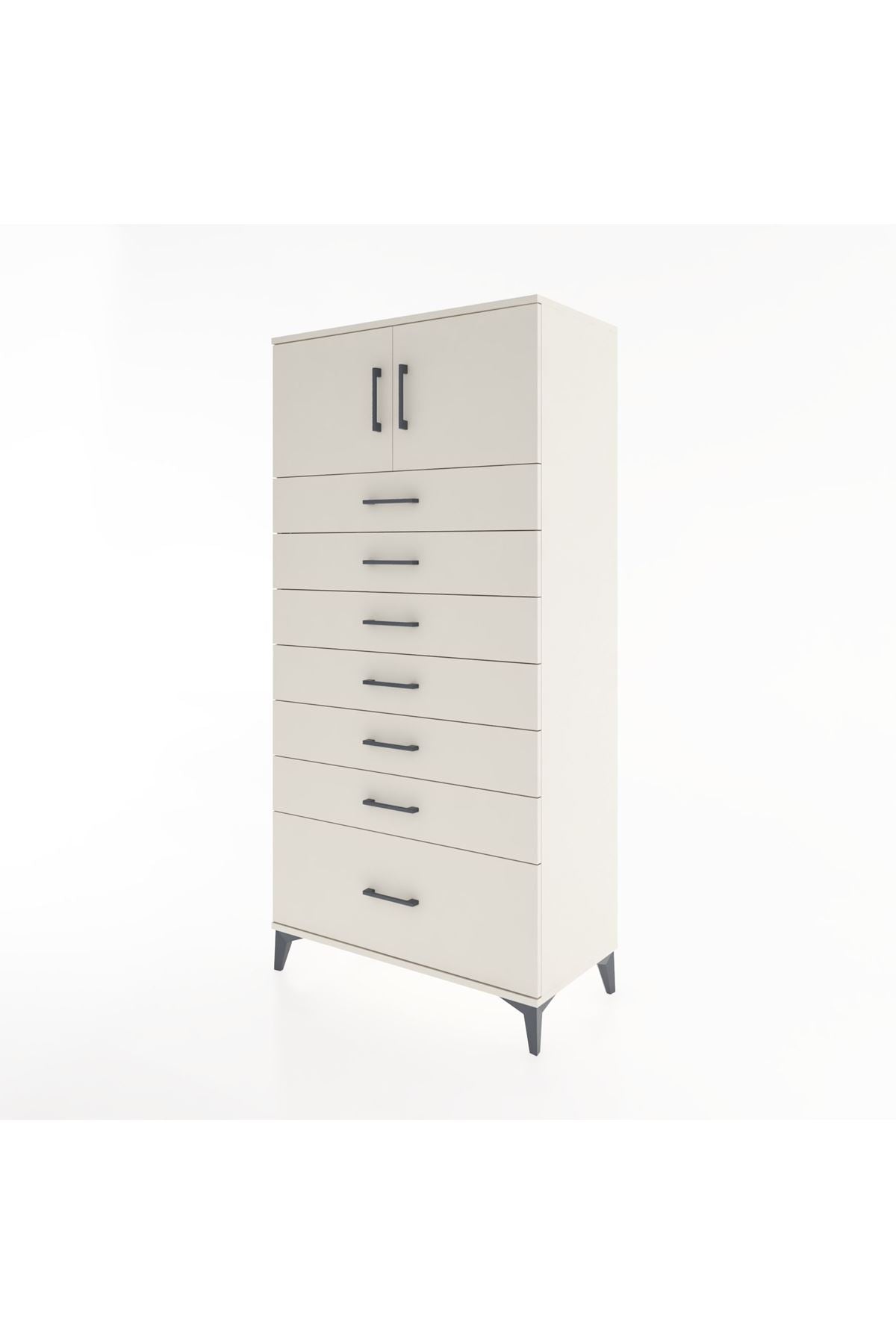 Hyperion Dolap Tek Raflı 7 Çekmeceli 2 Kapaklı 88x44x182 - S57M010V1B