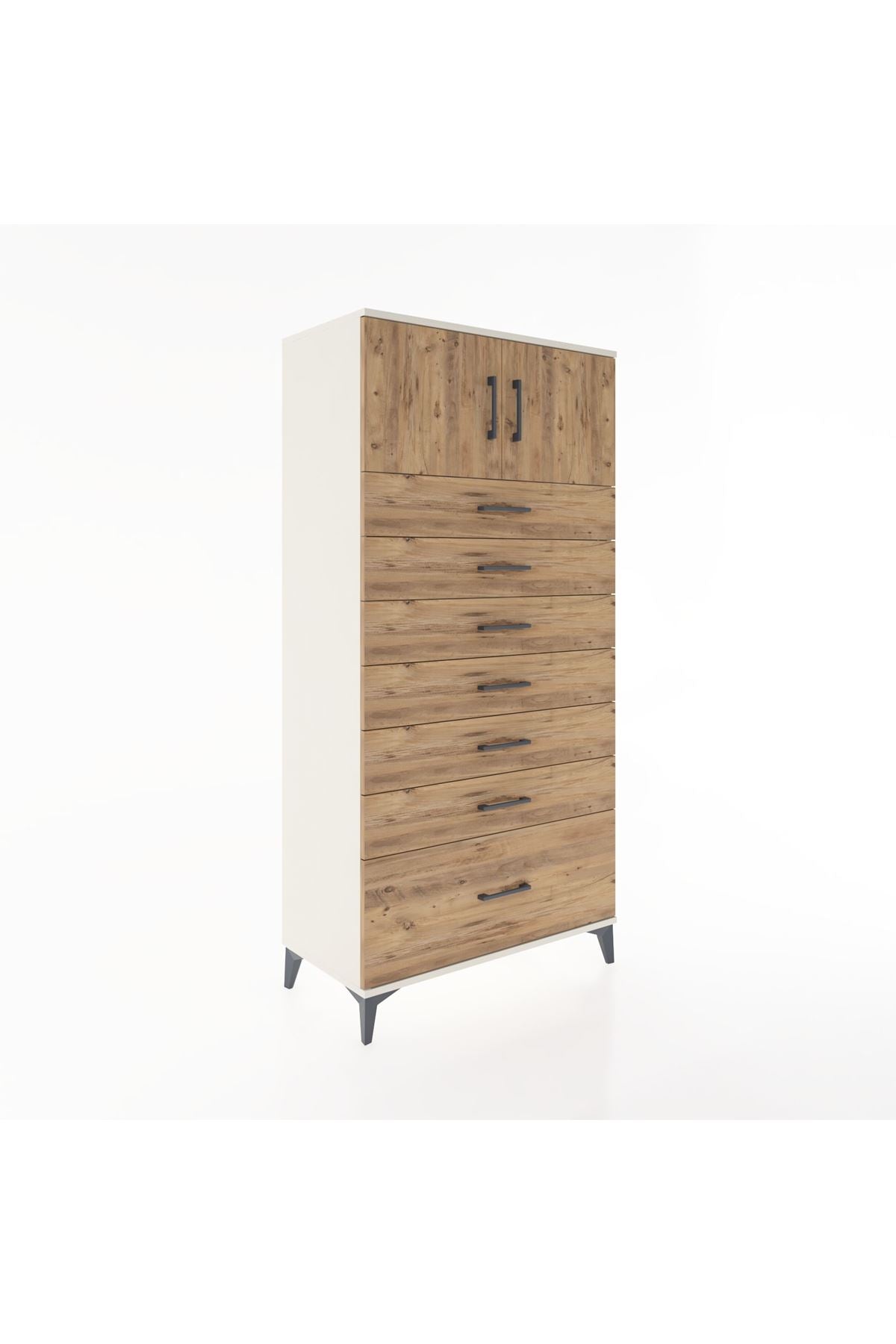 Hyperion Dolap Tek Raflı 7 Çekmeceli 2 Kapaklı 88x44x182 - S57M010V3B
