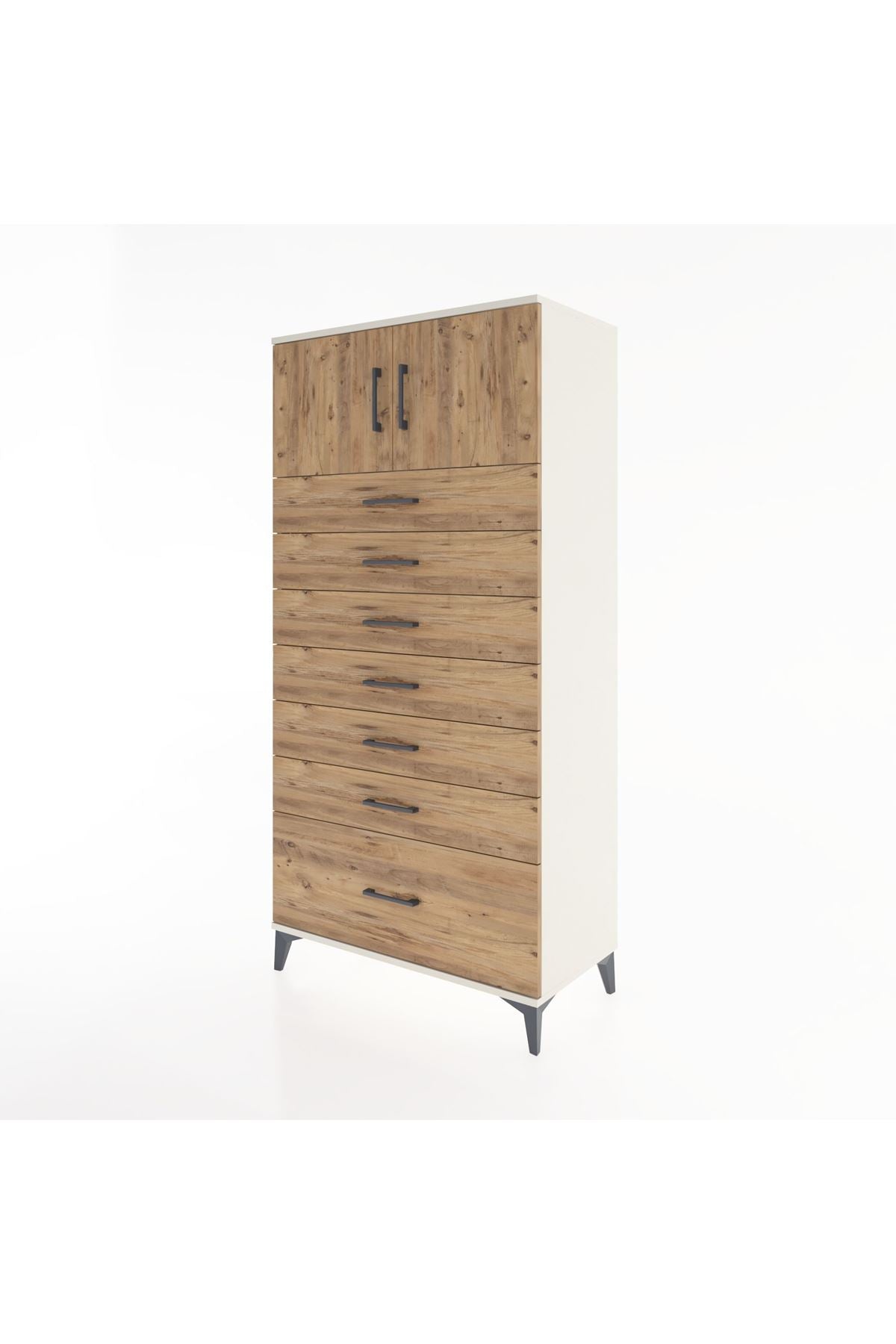 Hyperion Dolap Tek Raflı 7 Çekmeceli 2 Kapaklı 88x44x182 - S57M010V3B