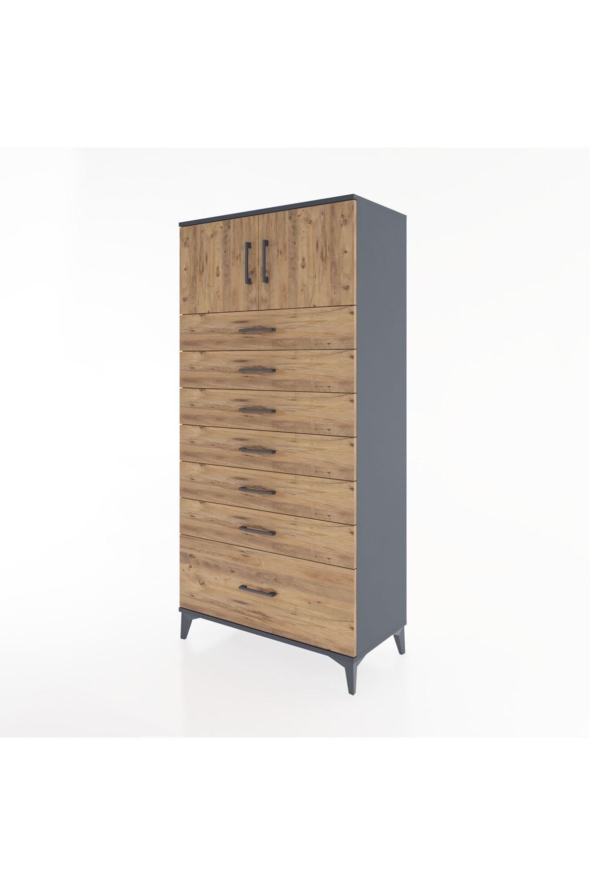 Hyperion Dolap Tek Raflı 7 Çekmeceli 2 Kapaklı 88x44x182 - S57M010V6B