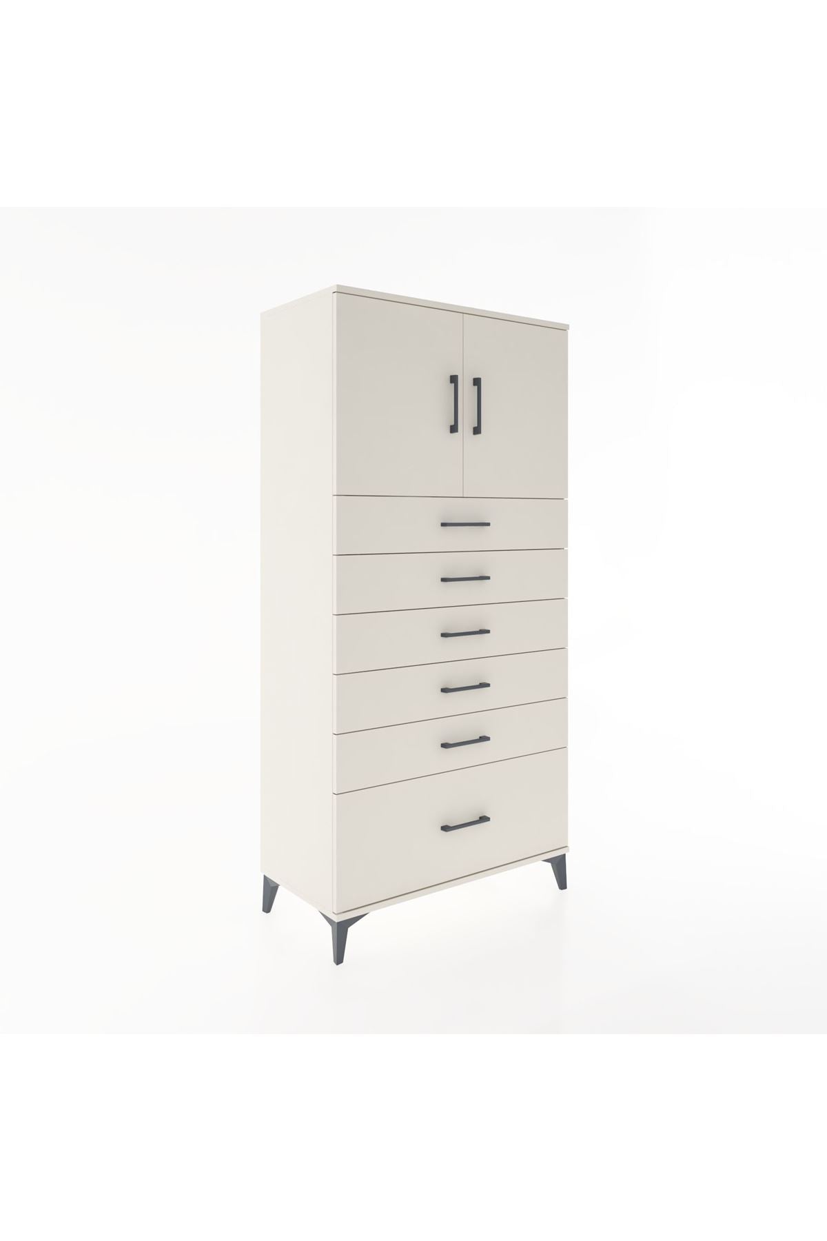 Hyperion Dolap Tek Raflı 6 Çekmeceli 2 Kapaklı 88x44x182 - S57M011V1B