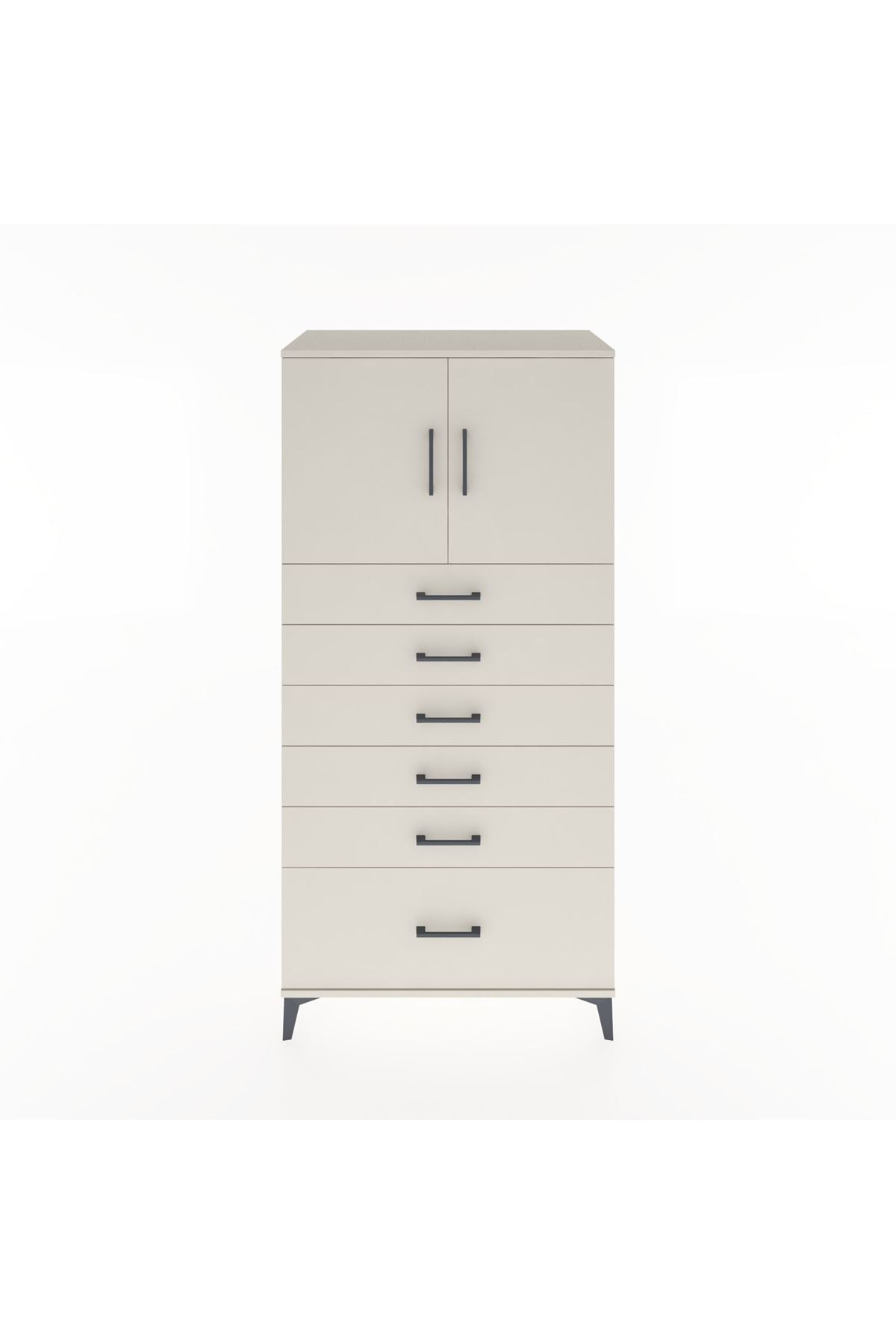 Hyperion Dolap Tek Raflı 6 Çekmeceli 2 Kapaklı 88x44x182 - S57M011V1B