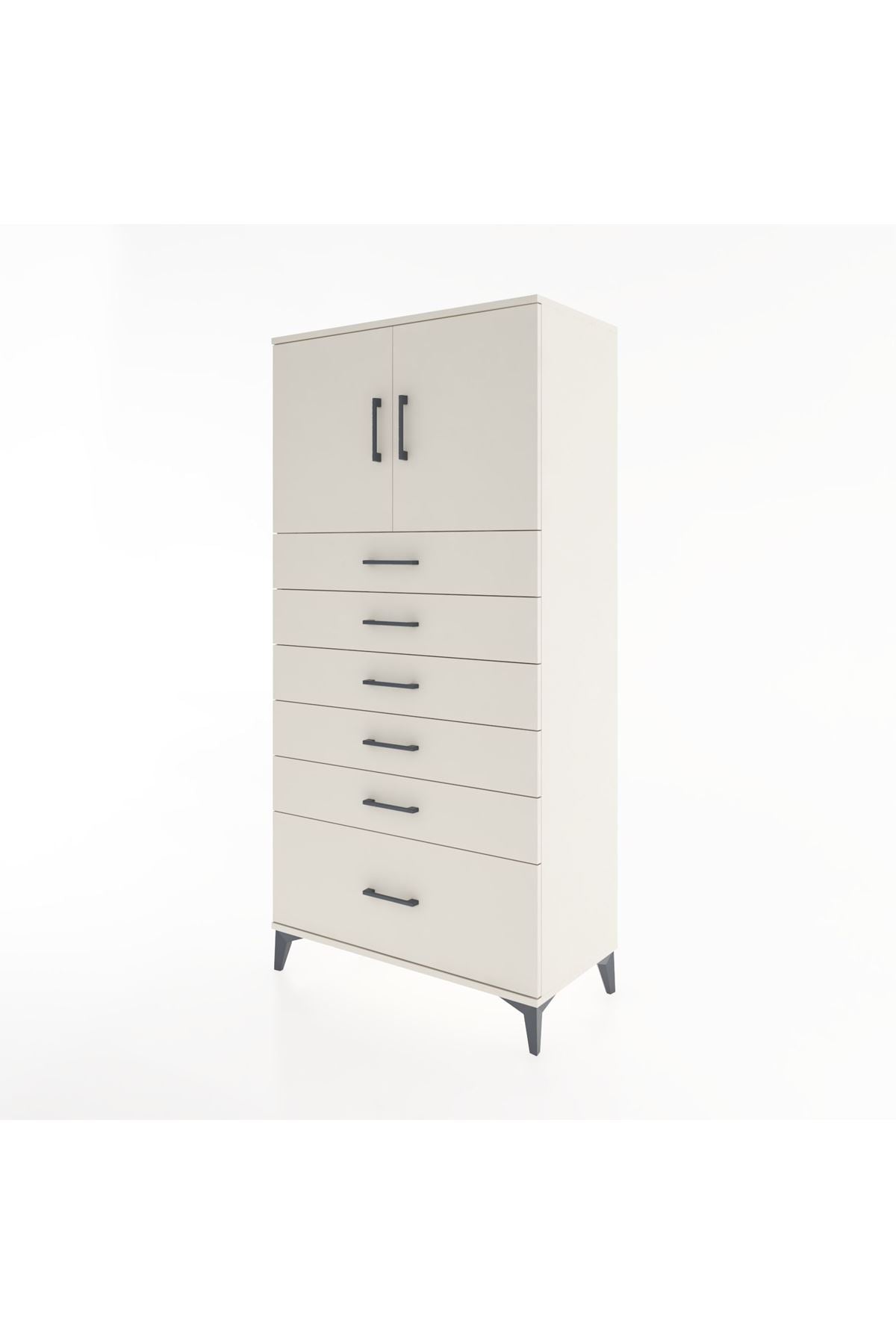 Hyperion Dolap Tek Raflı 6 Çekmeceli 2 Kapaklı 88x44x182 - S57M011V1B