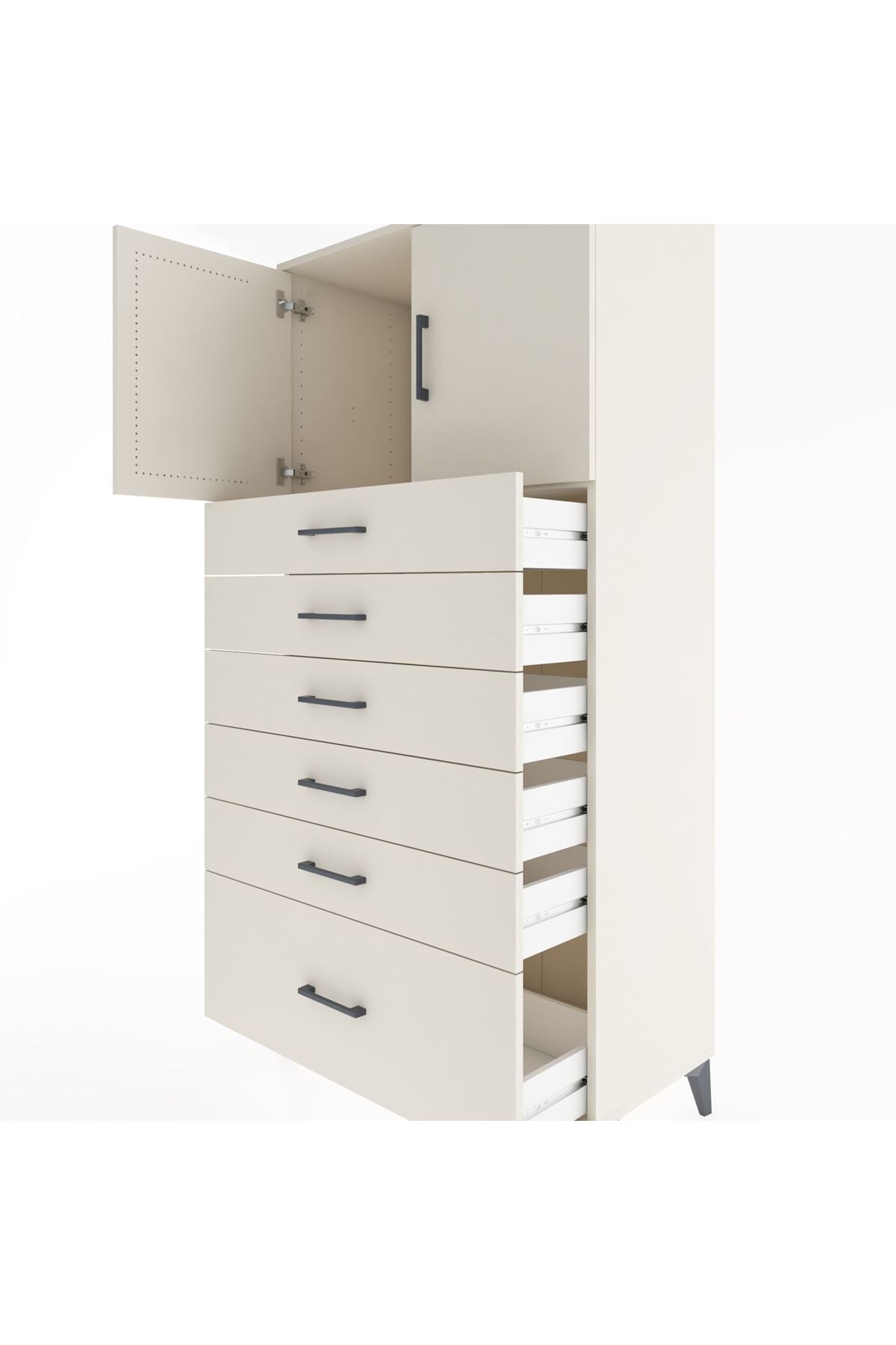 Hyperion Dolap Tek Raflı 6 Çekmeceli 2 Kapaklı 88x44x182 - S57M011V1B