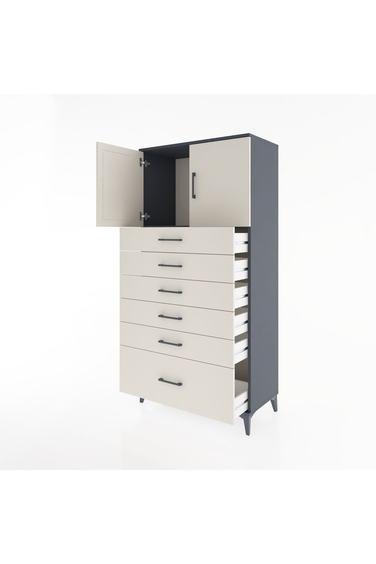 Hyperion Dolap Tek Raflı 6 Çekmeceli 2 Kapaklı 88x44x182 - S57M011V4B