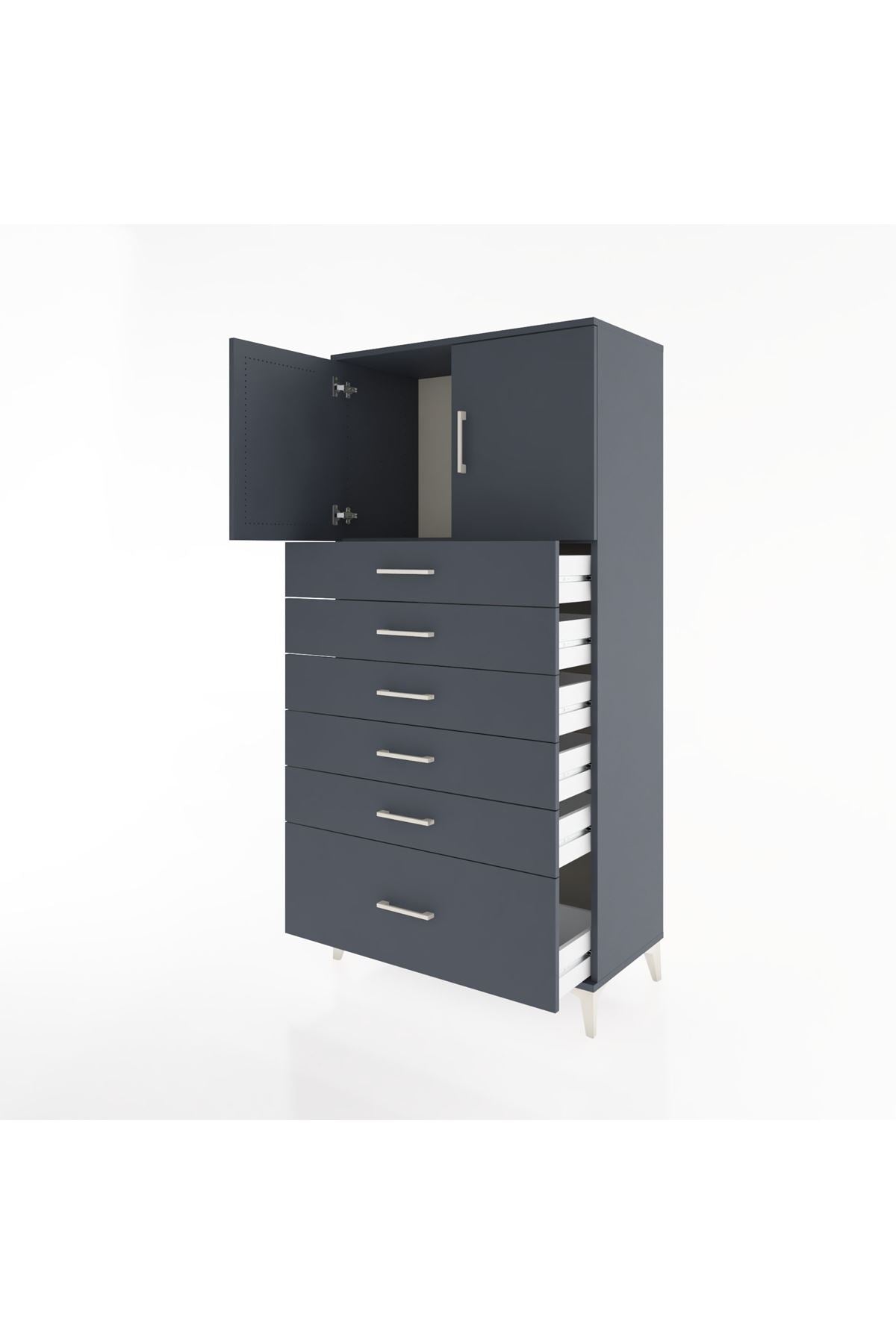 Hyperion Dolap Tek Raflı 6 Çekmeceli 2 Kapaklı 88x44x182 - S57M011V5B