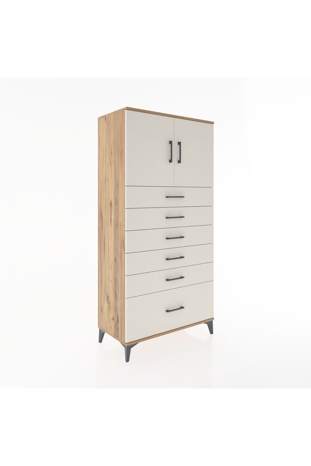 Hyperion Dolap Tek Raflı 6 Çekmeceli 2 Kapaklı 88x44x182 - S57M011V7B