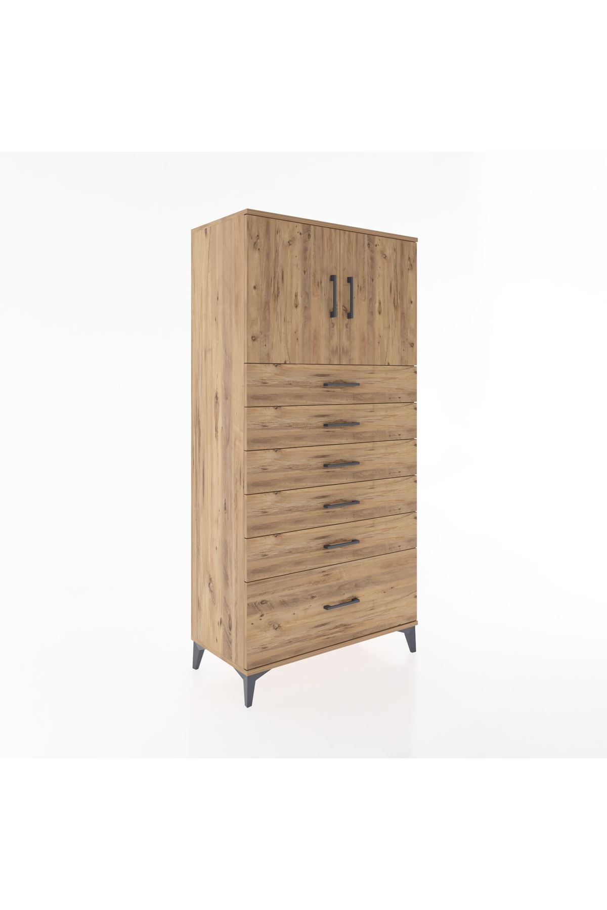 Hyperion Dolap Tek Raflı 6 Çekmeceli 2 Kapaklı 88x44x182 - S57M011V9B