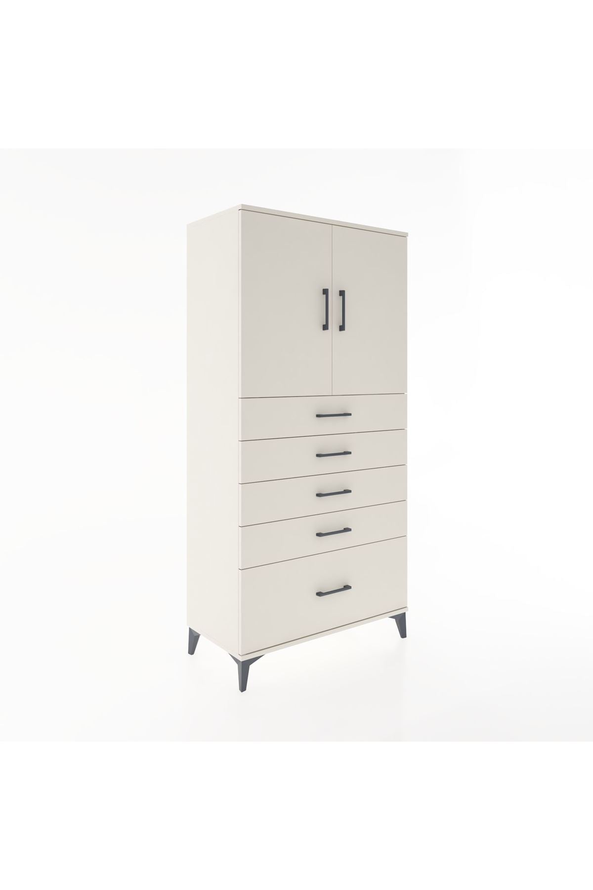 Hyperion Dolap Tek Raflı 5 Çekmeceli 2 Kapaklı 88x44x182 - S57M012V1B