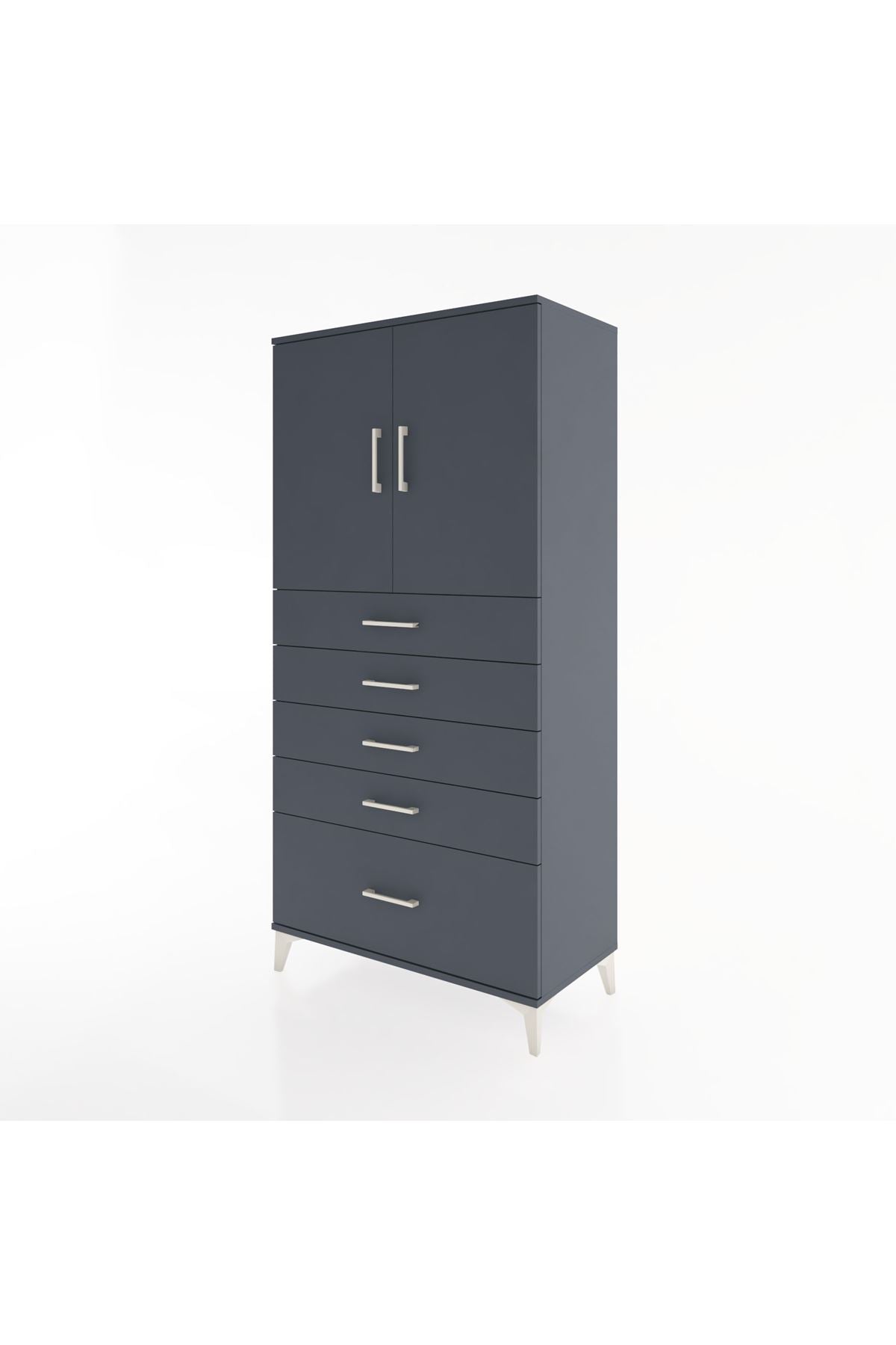 Hyperion Dolap Tek Raflı 5 Çekmeceli 2 Kapaklı 88x44x182 - S57M012V5B
