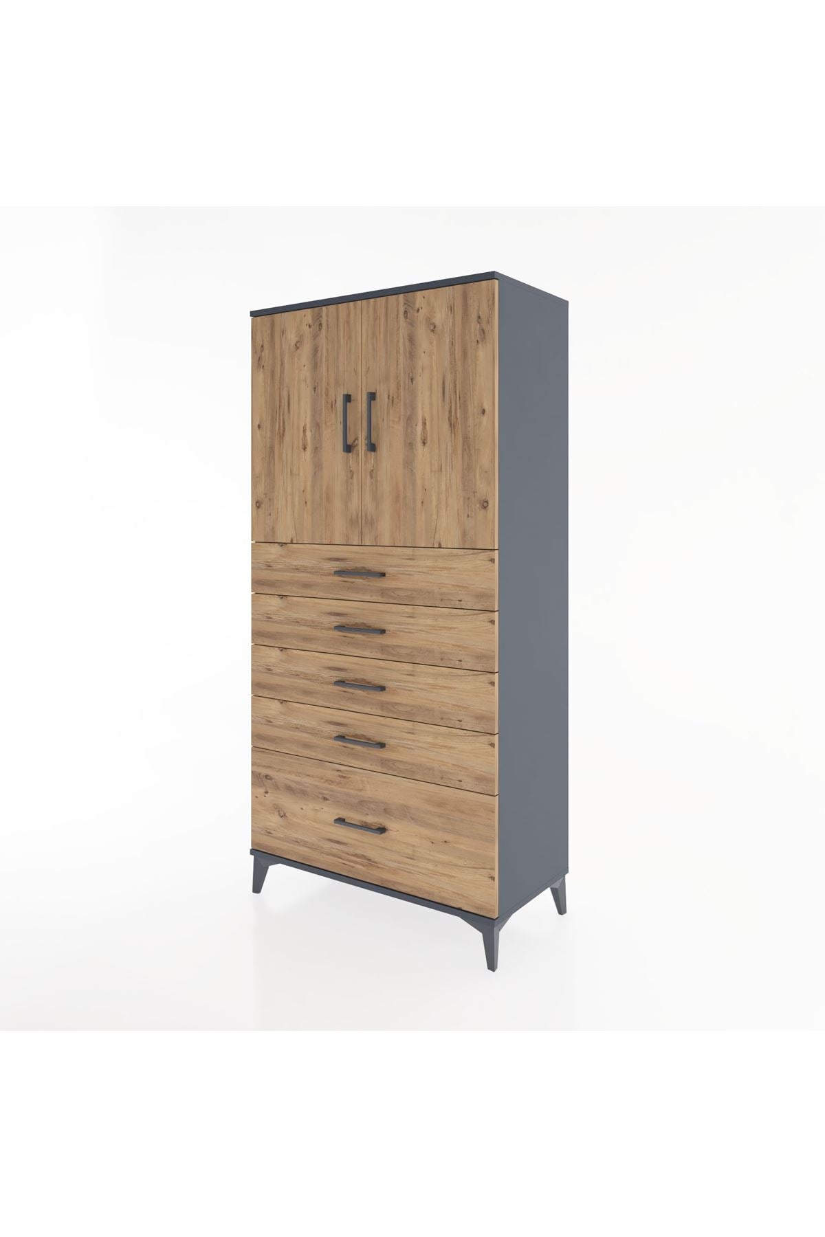 Hyperion Dolap Tek Raflı 5 Çekmeceli 2 Kapaklı 88x44x182 - S57M012V6B