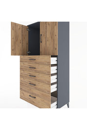 Hyperion Dolap Tek Raflı 5 Çekmeceli 2 Kapaklı 88x44x182 - S57M012V6B