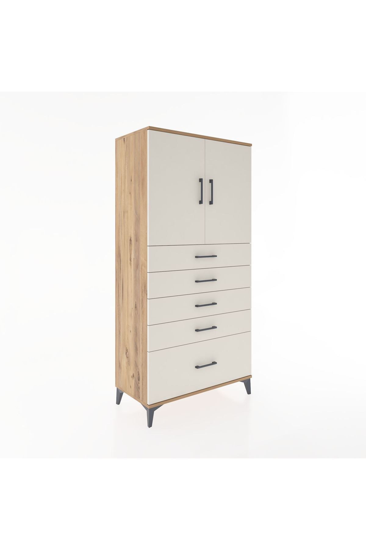 Hyperion Dolap Tek Raflı 5 Çekmeceli 2 Kapaklı 88x44x182 - S57M012V7B