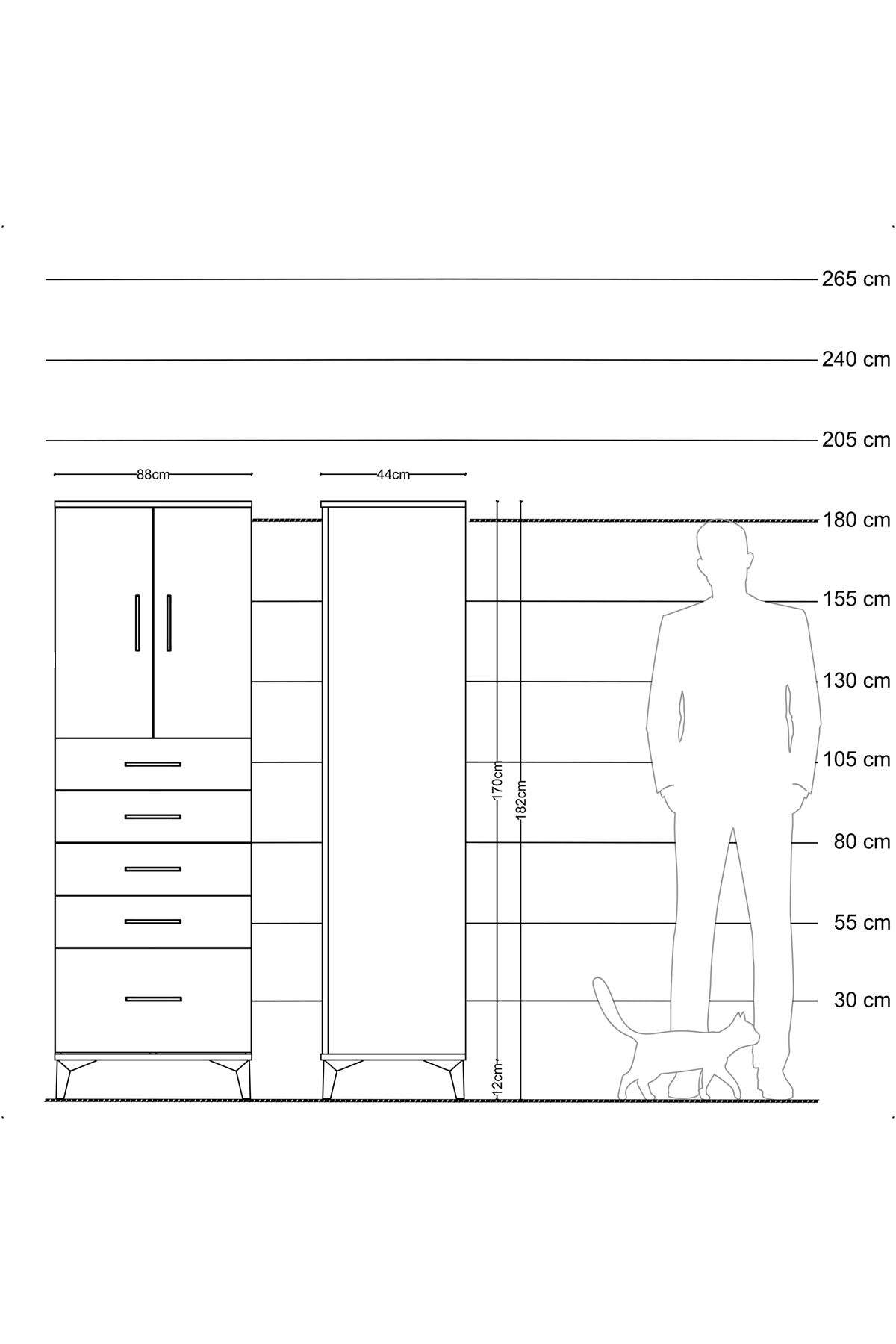 Hyperion Dolap Tek Raflı 5 Çekmeceli 2 Kapaklı 88x44x182 - S57M012V9B