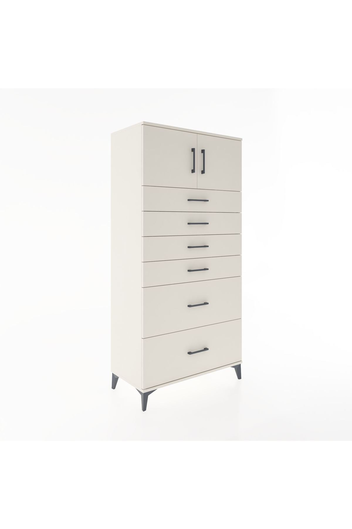 Hyperion Dolap Tek Raflı 6 Çekmeceli 2 Kapaklı 88x44x182 - S57M017V1B