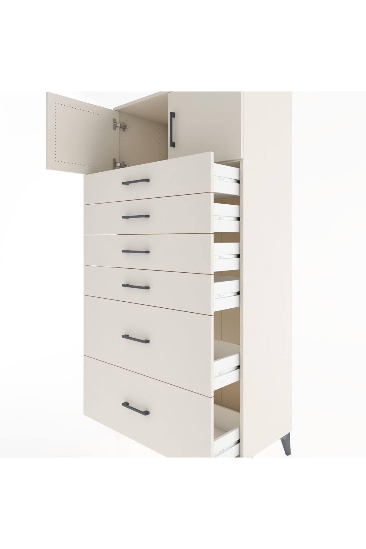 Hyperion Dolap Tek Raflı 6 Çekmeceli 2 Kapaklı 88x44x182 - S57M017V1B