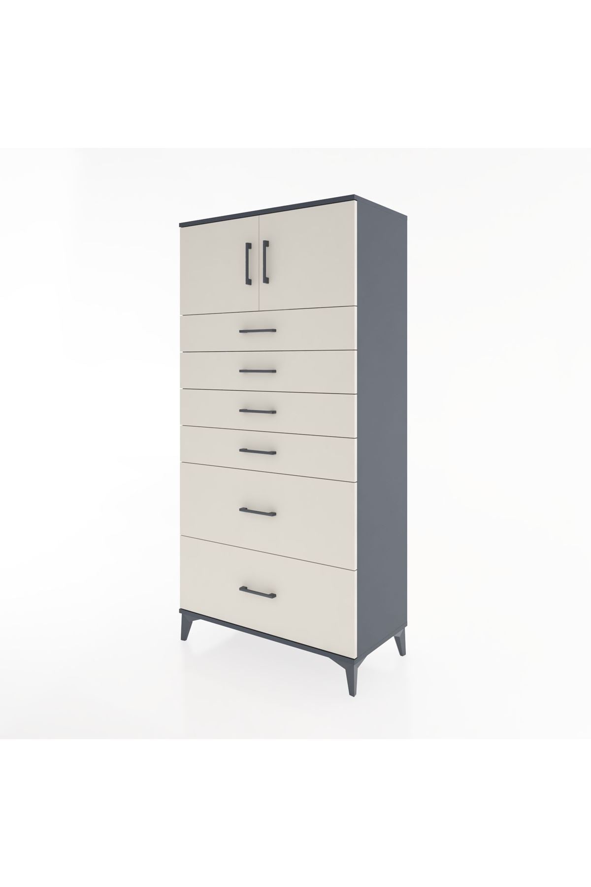 Hyperion Dolap Tek Raflı 6 Çekmeceli 2 Kapaklı 88x44x182 - S57M017V4B