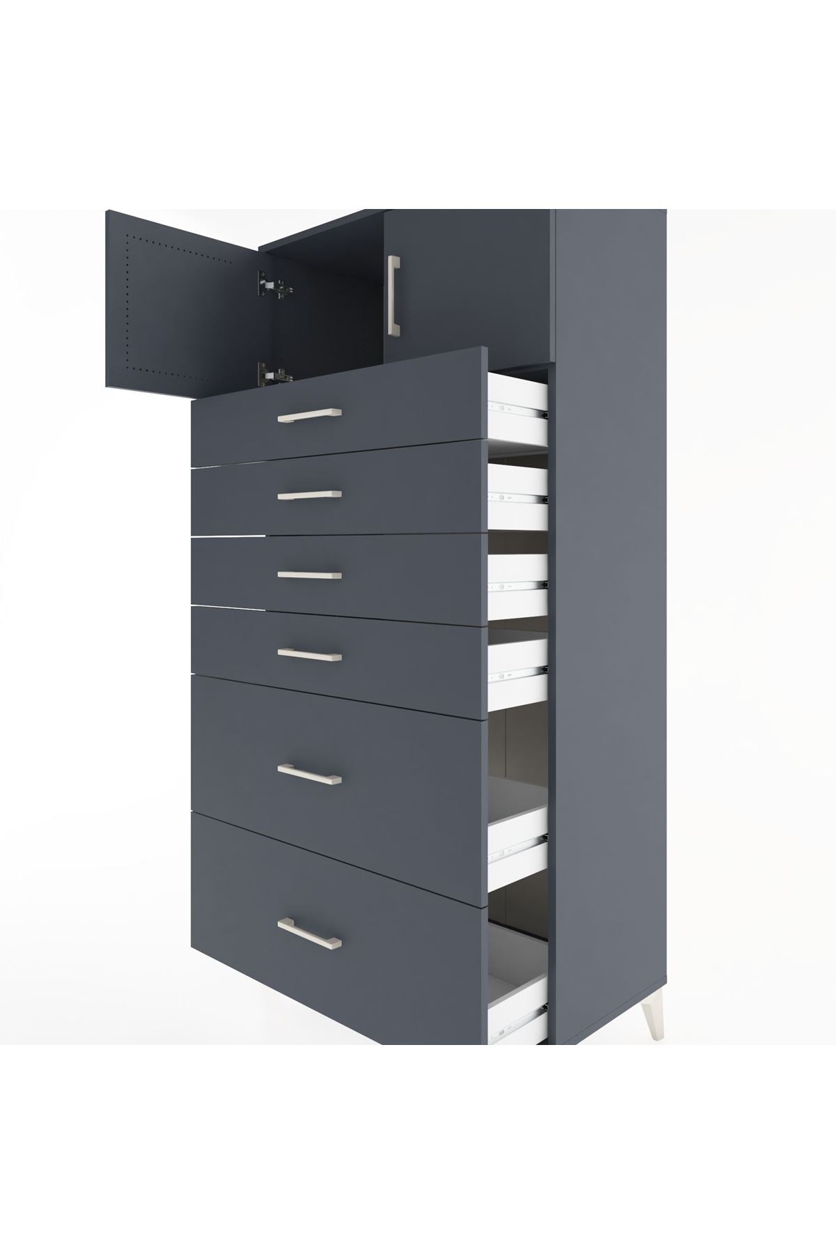 Hyperion Dolap Tek Raflı 6 Çekmeceli 2 Kapaklı 88x44x182 - S57M017V5B