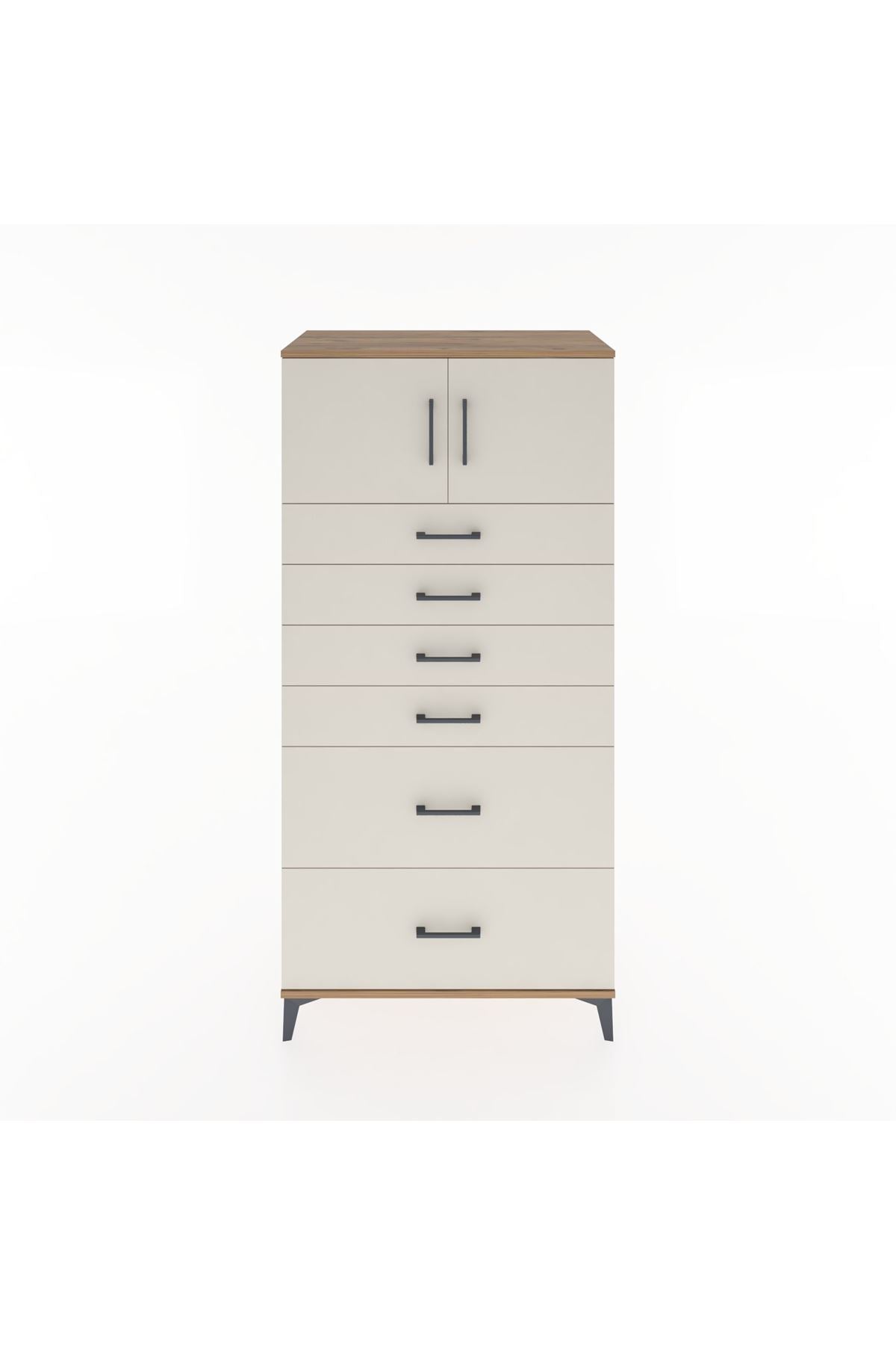 Hyperion Dolap Tek Raflı 6 Çekmeceli 2 Kapaklı 88x44x182 - S57M017V7B
