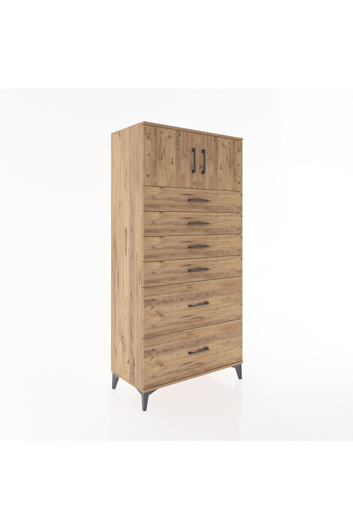 Hyperion Dolap Tek Raflı 6 Çekmeceli 2 Kapaklı 88x44x182 - S57M017V9B