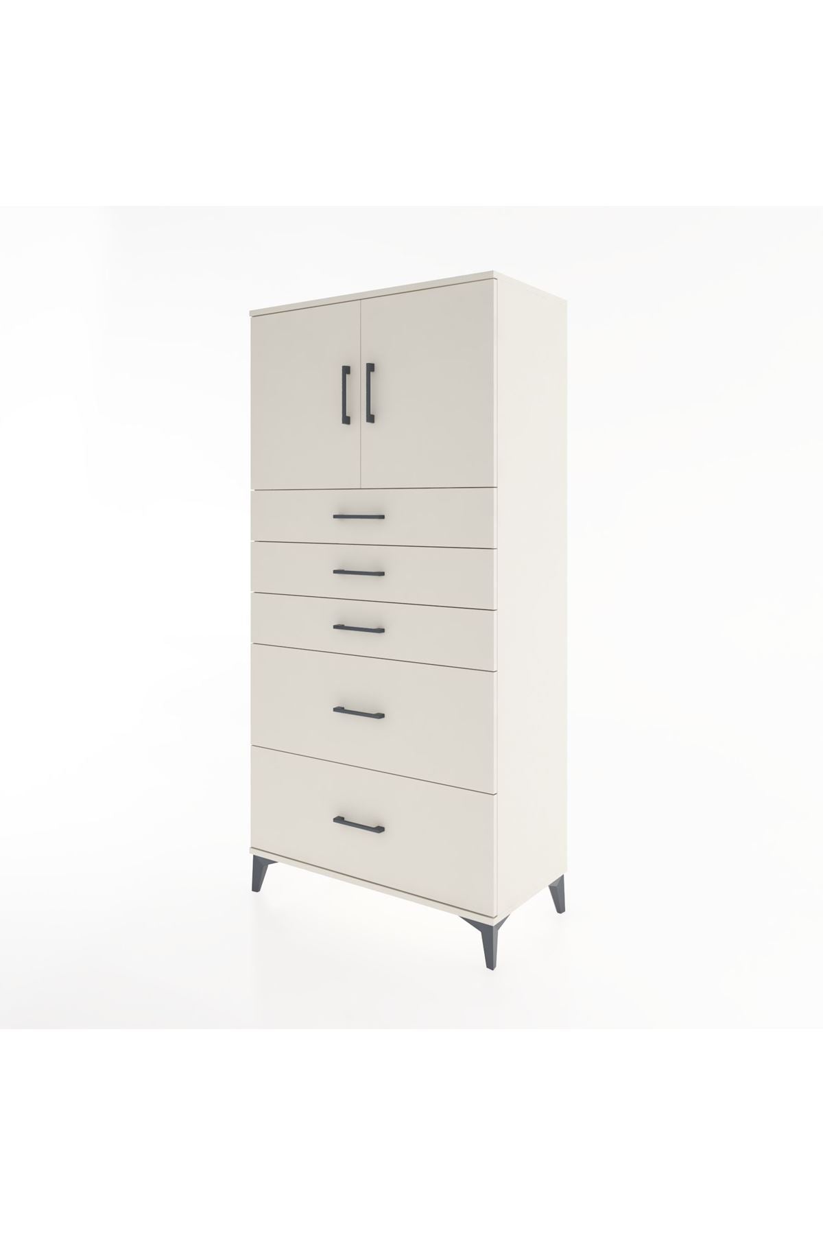 Hyperion Dolap Tek Raflı 5 Çekmeceli 2 Kapaklı 88x44x182 - S57M018V1B