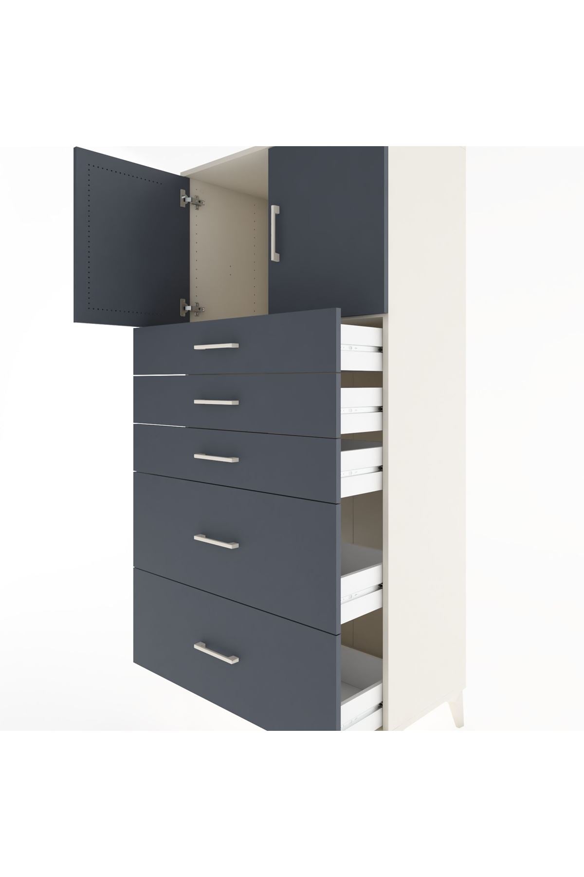 Hyperion Dolap Tek Raflı 5 Çekmeceli 2 Kapaklı 88x44x182 - S57M018V2B