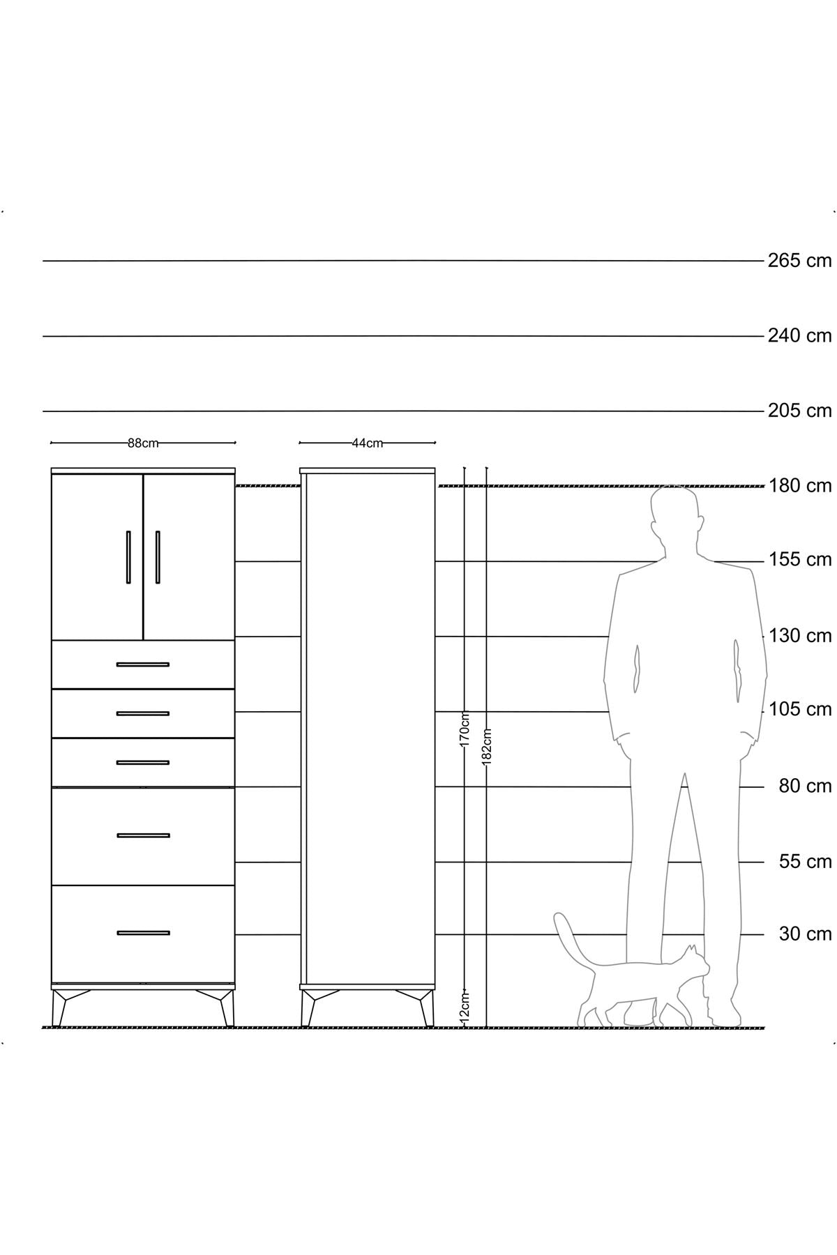 Hyperion Dolap Tek Raflı 5 Çekmeceli 2 Kapaklı 88x44x182 - S57M018V3B