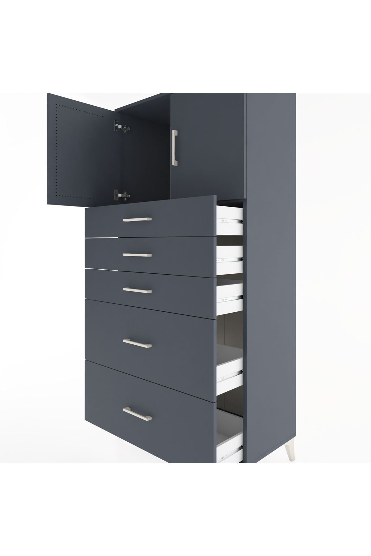 Hyperion Dolap Tek Raflı 5 Çekmeceli 2 Kapaklı 88x44x182 - S57M018V5B