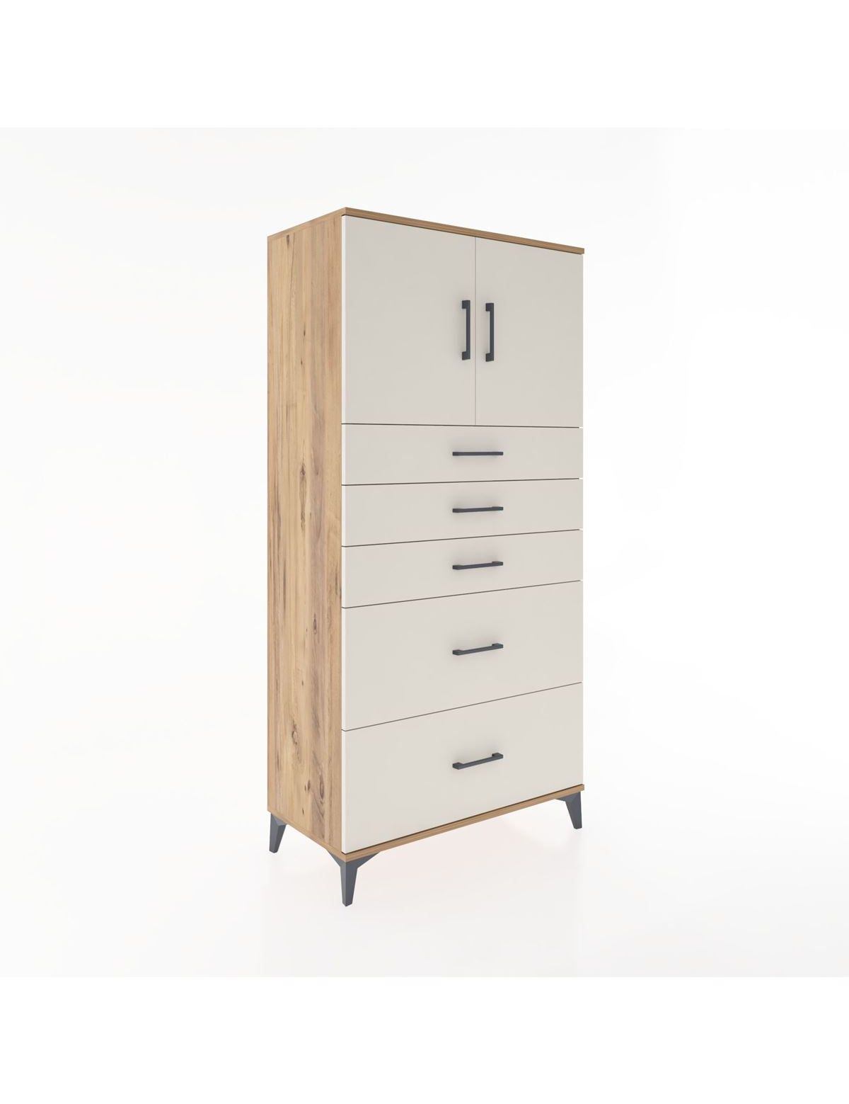 Hyperion Dolap Tek Raflı 5 Çekmeceli 2 Kapaklı 88x44x182 - S57M018V7B