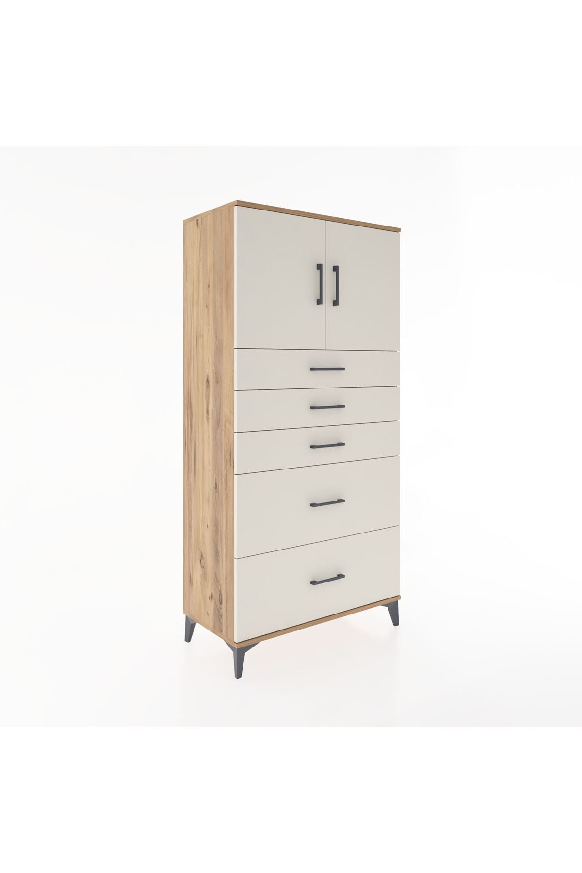 Hyperion Dolap Tek Raflı 5 Çekmeceli 2 Kapaklı 88x44x182 - S57M018V7B