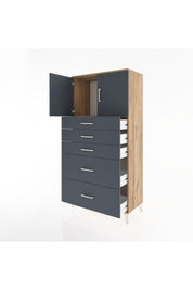 Hyperion Dolap Tek Raflı 5 Çekmeceli 2 Kapaklı 88x44x182 - S57M018V8B