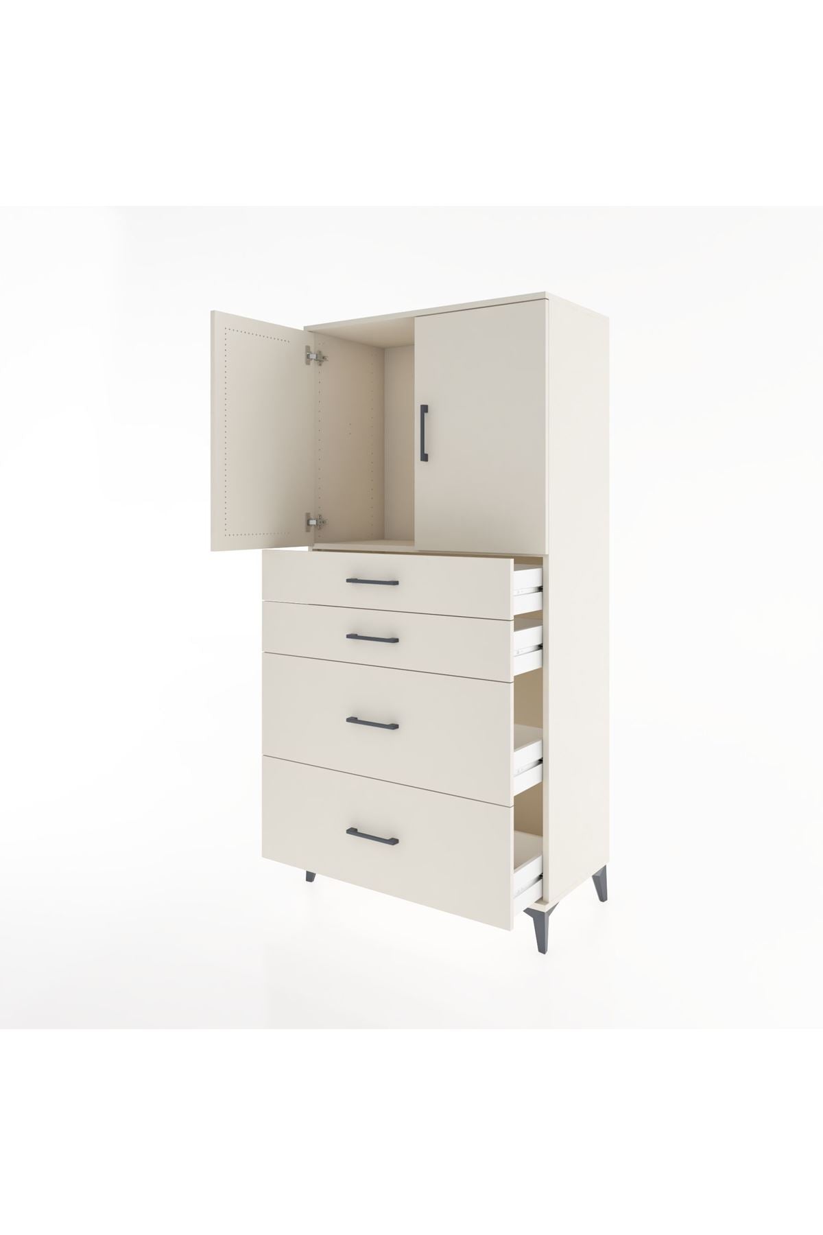 Hyperion Dolap Tek Raflı 4 Çekmeceli 2 Kapaklı 88x44x182 - S57M019V1B