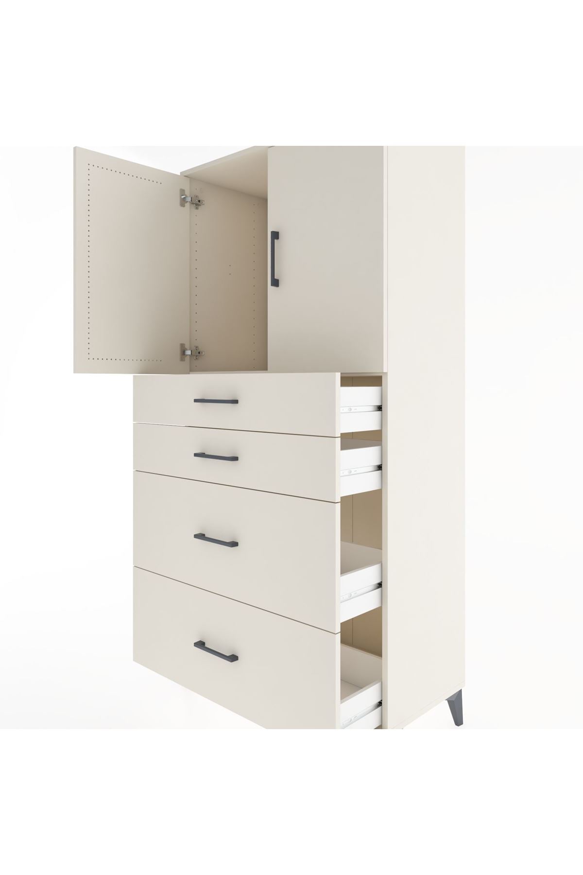 Hyperion Dolap Tek Raflı 4 Çekmeceli 2 Kapaklı 88x44x182 - S57M019V1B