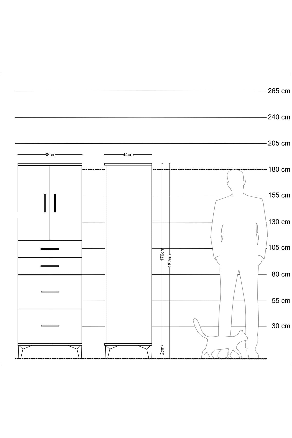 Hyperion Dolap Tek Raflı 4 Çekmeceli 2 Kapaklı 88x44x182 - S57M019V1B