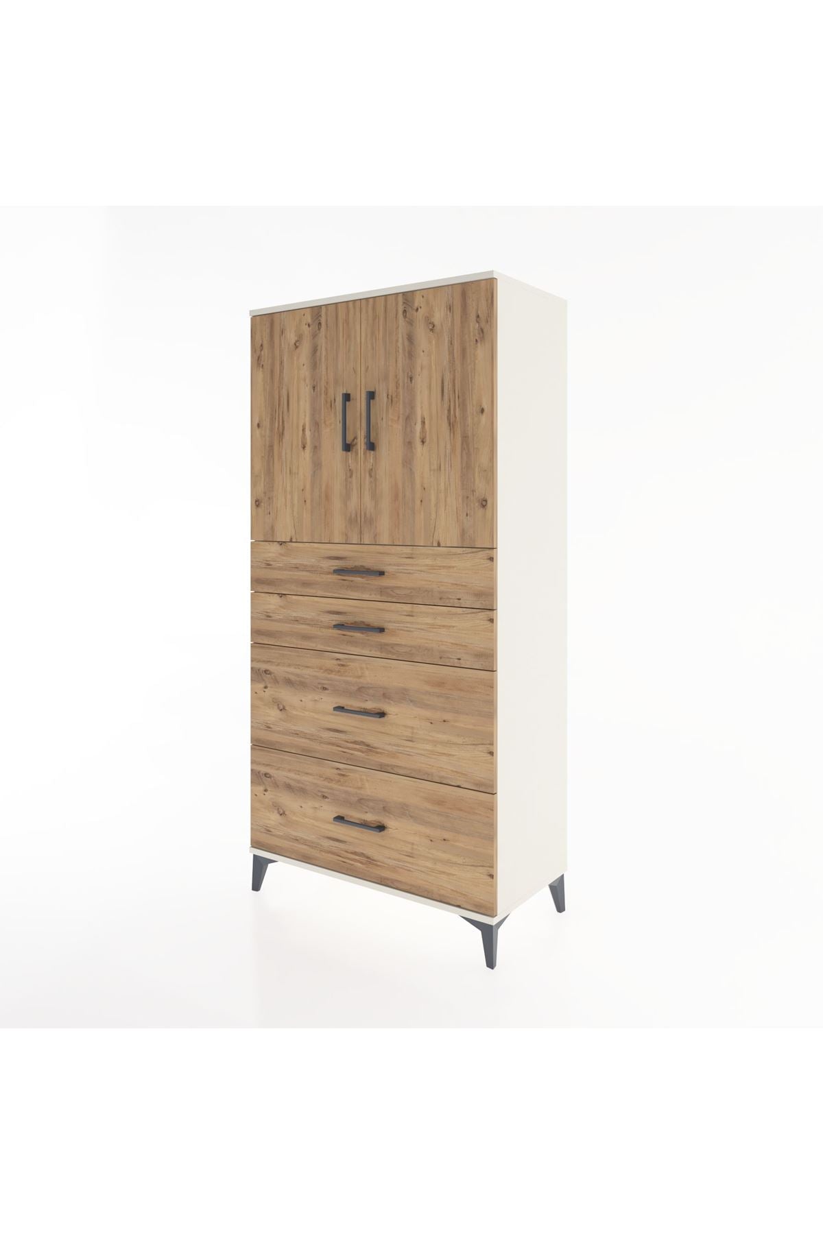 Hyperion Dolap Tek Raflı 4 Çekmeceli 2 Kapaklı 88x44x182 - S57M019V3B
