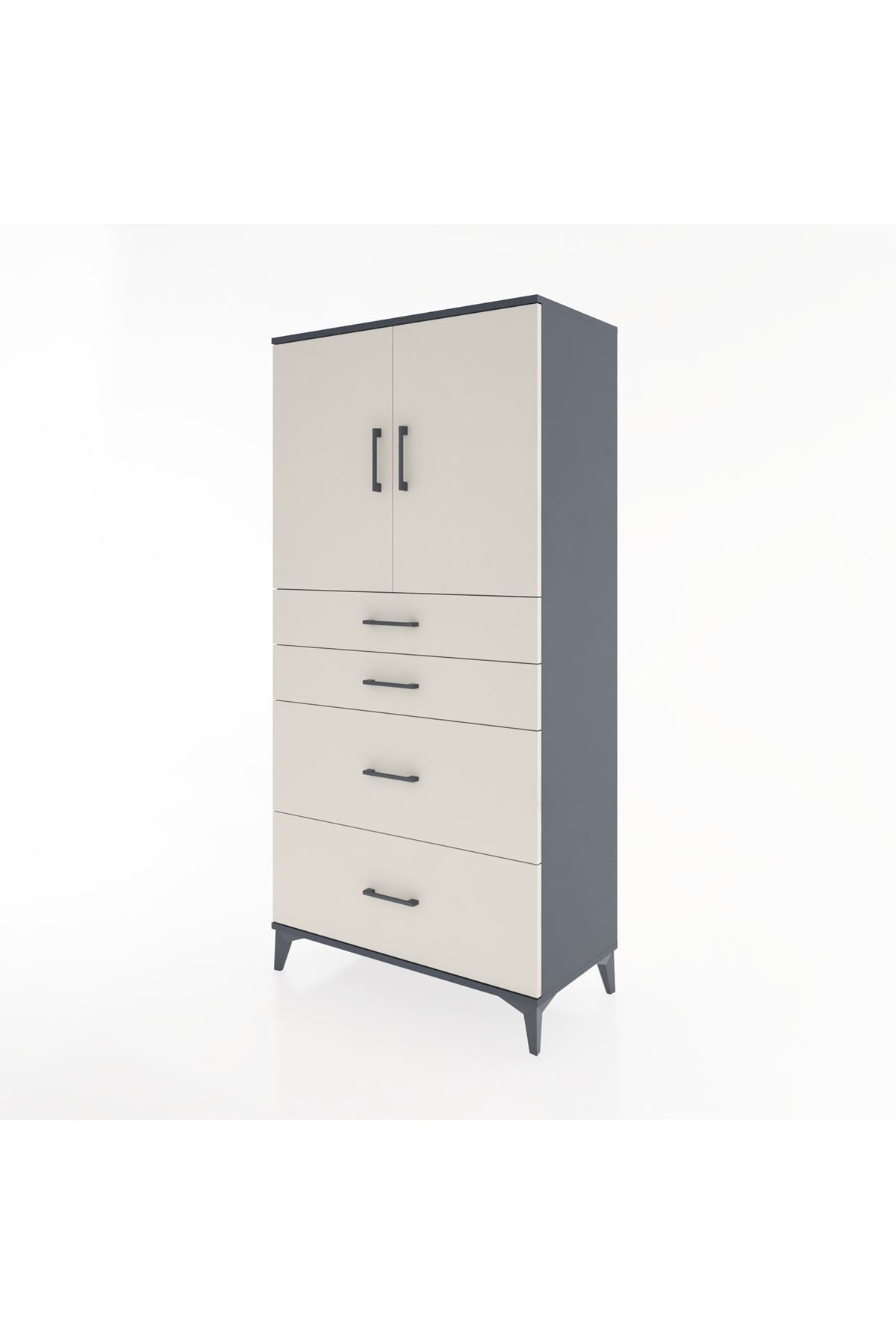 Hyperion Dolap Tek Raflı 4 Çekmeceli 2 Kapaklı 88x44x182 - S57M019V4B