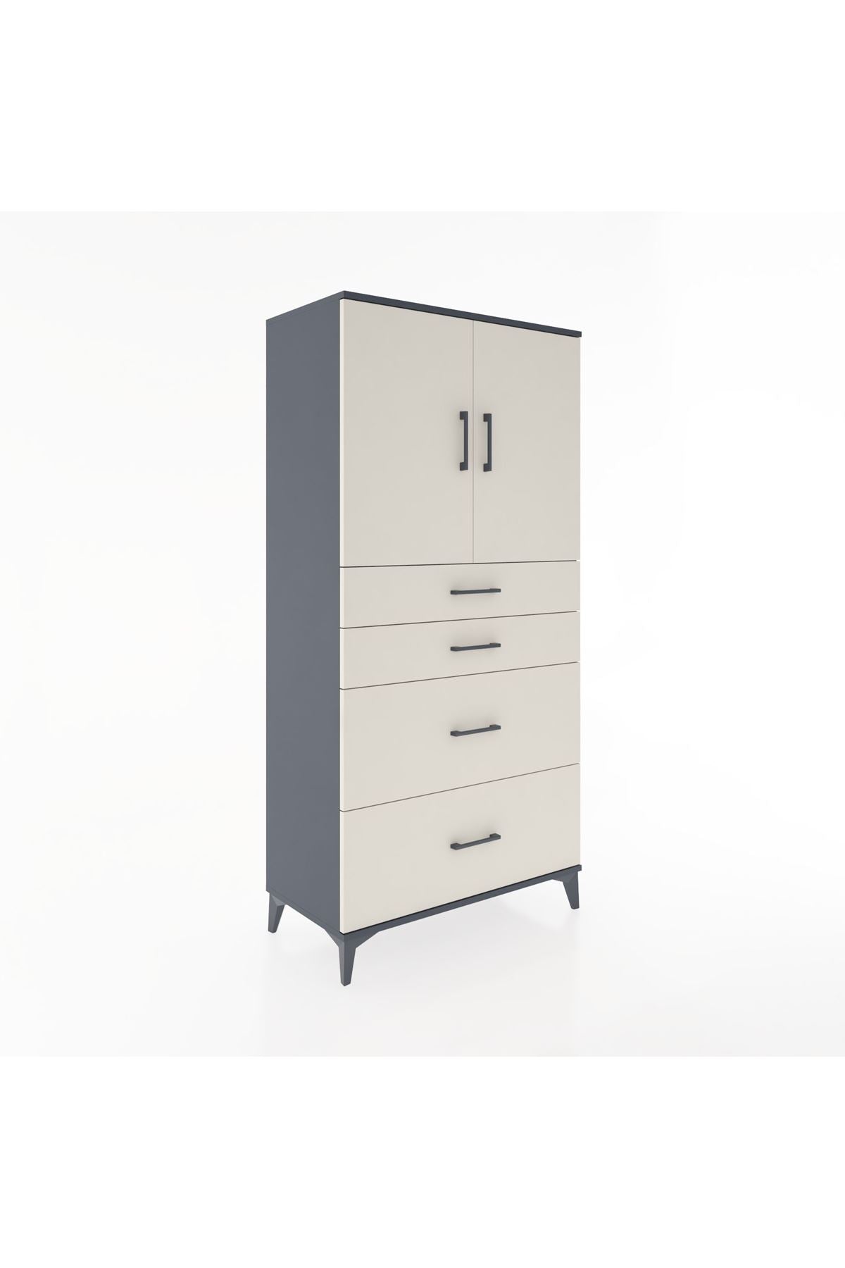 Hyperion Dolap Tek Raflı 4 Çekmeceli 2 Kapaklı 88x44x182 - S57M019V4B