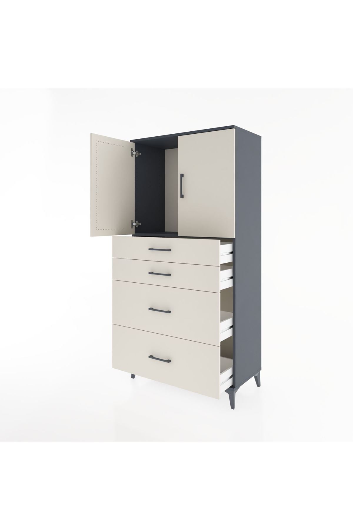 Hyperion Dolap Tek Raflı 4 Çekmeceli 2 Kapaklı 88x44x182 - S57M019V4B
