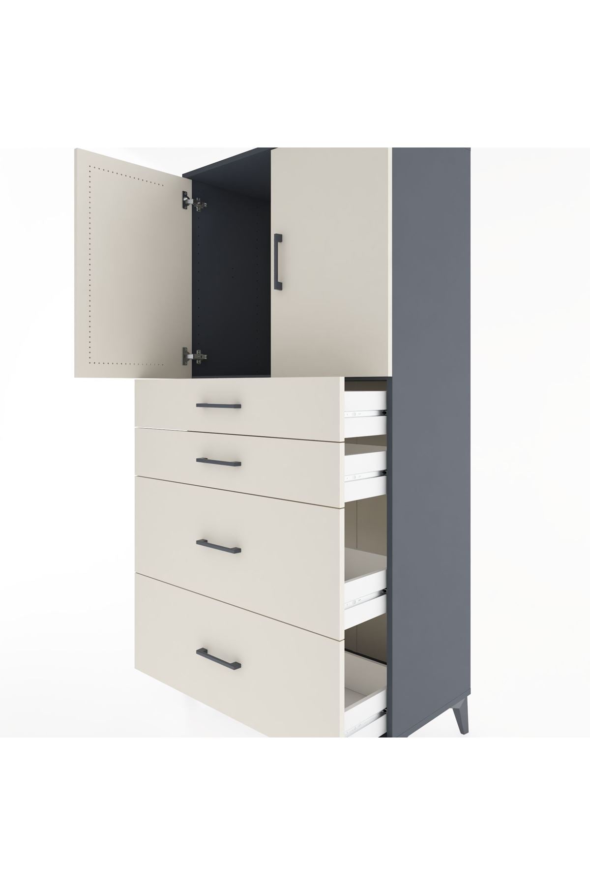 Hyperion Dolap Tek Raflı 4 Çekmeceli 2 Kapaklı 88x44x182 - S57M019V4B