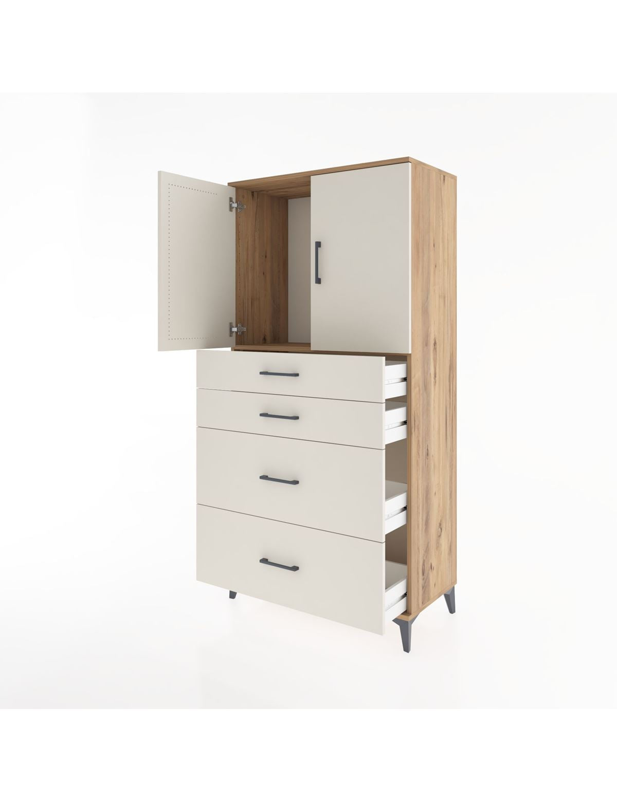 Hyperion Dolap Tek Raflı 4 Çekmeceli 2 Kapaklı 88x44x182 - S57M019V7B