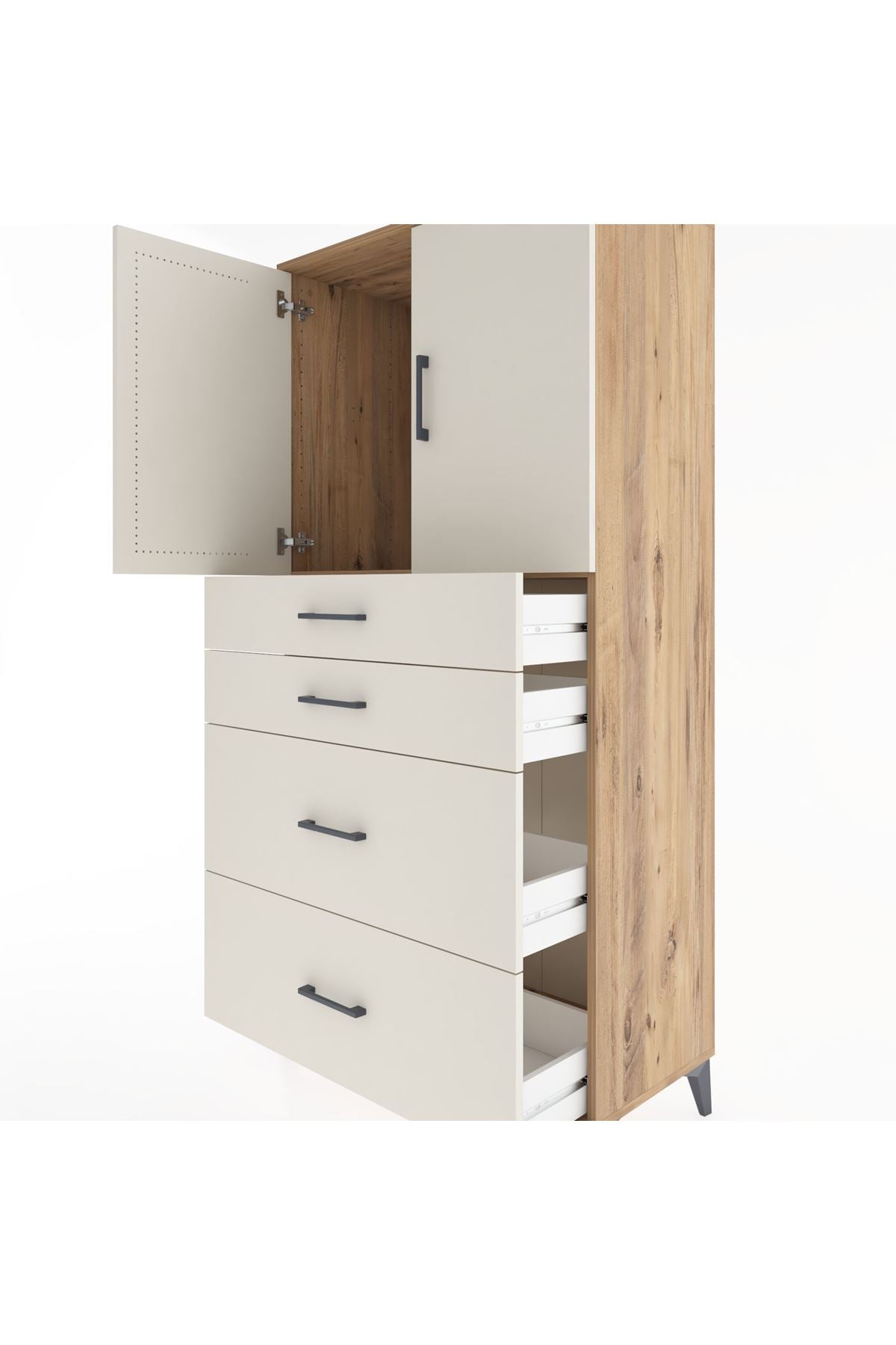 Hyperion Dolap Tek Raflı 4 Çekmeceli 2 Kapaklı 88x44x182 - S57M019V7B