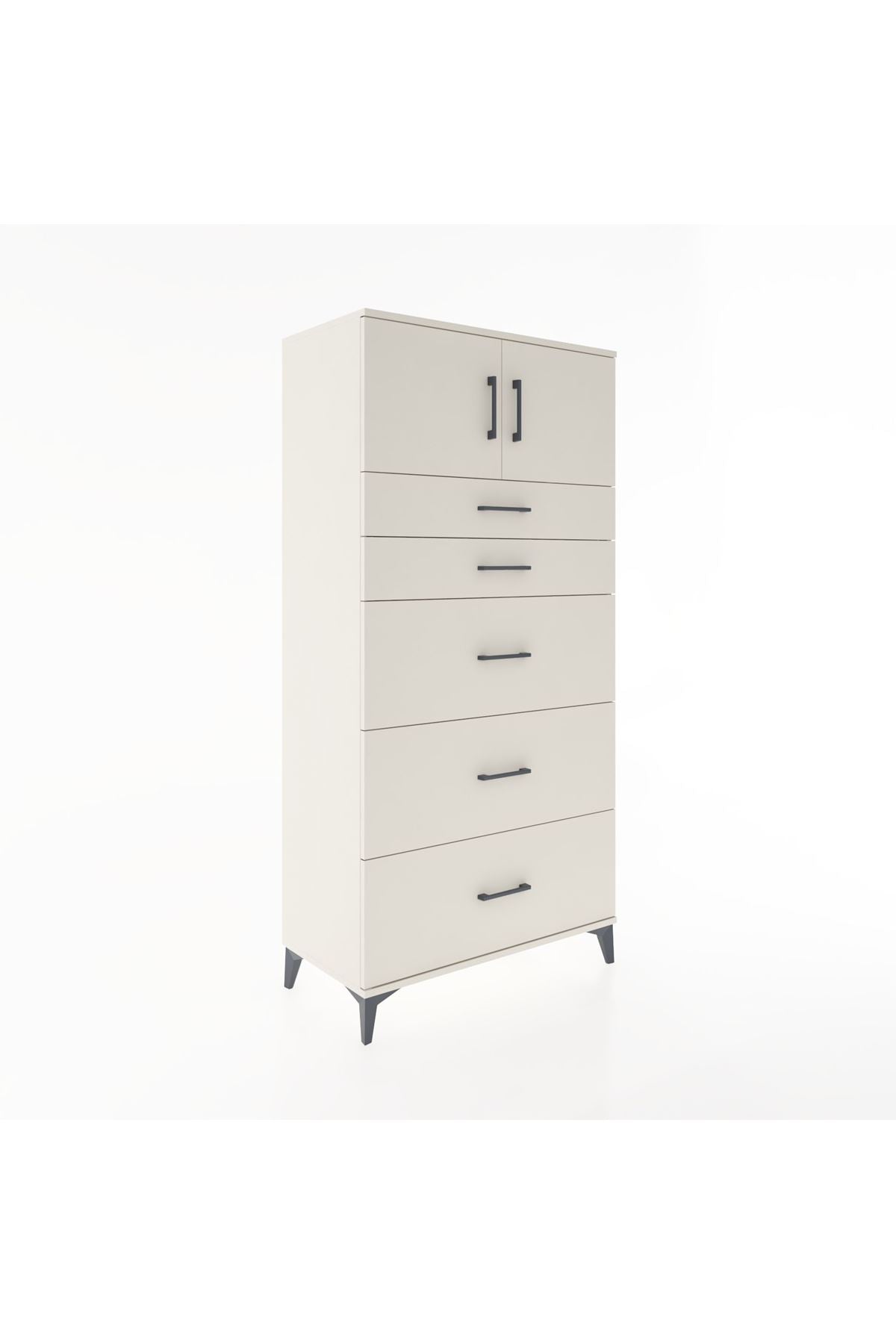 Hyperion Dolap Tek Raflı 5 Çekmeceli 2 Kapaklı 88x44x182 - S57M022V1B