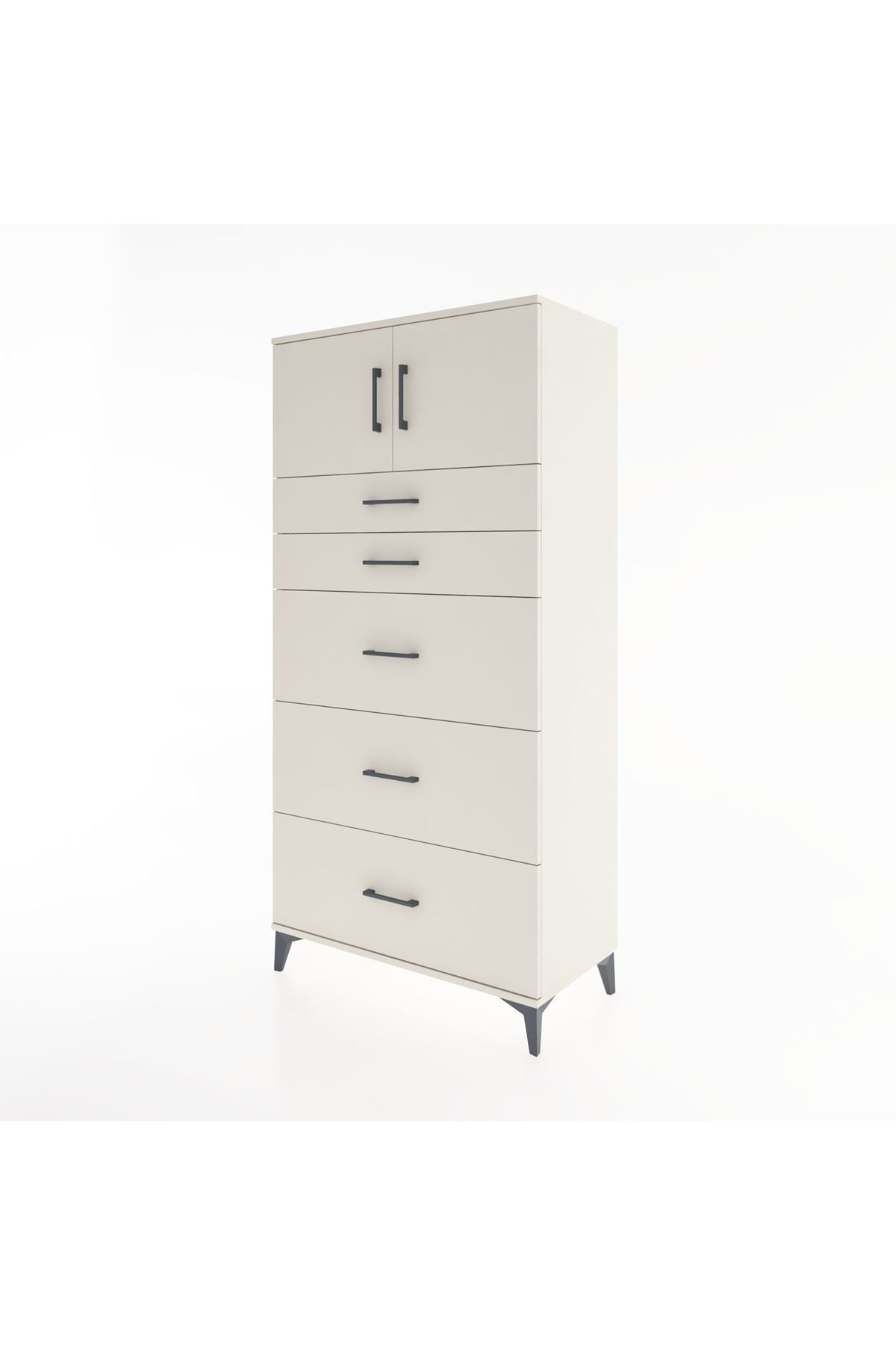 Hyperion Dolap Tek Raflı 5 Çekmeceli 2 Kapaklı 88x44x182 - S57M022V1B