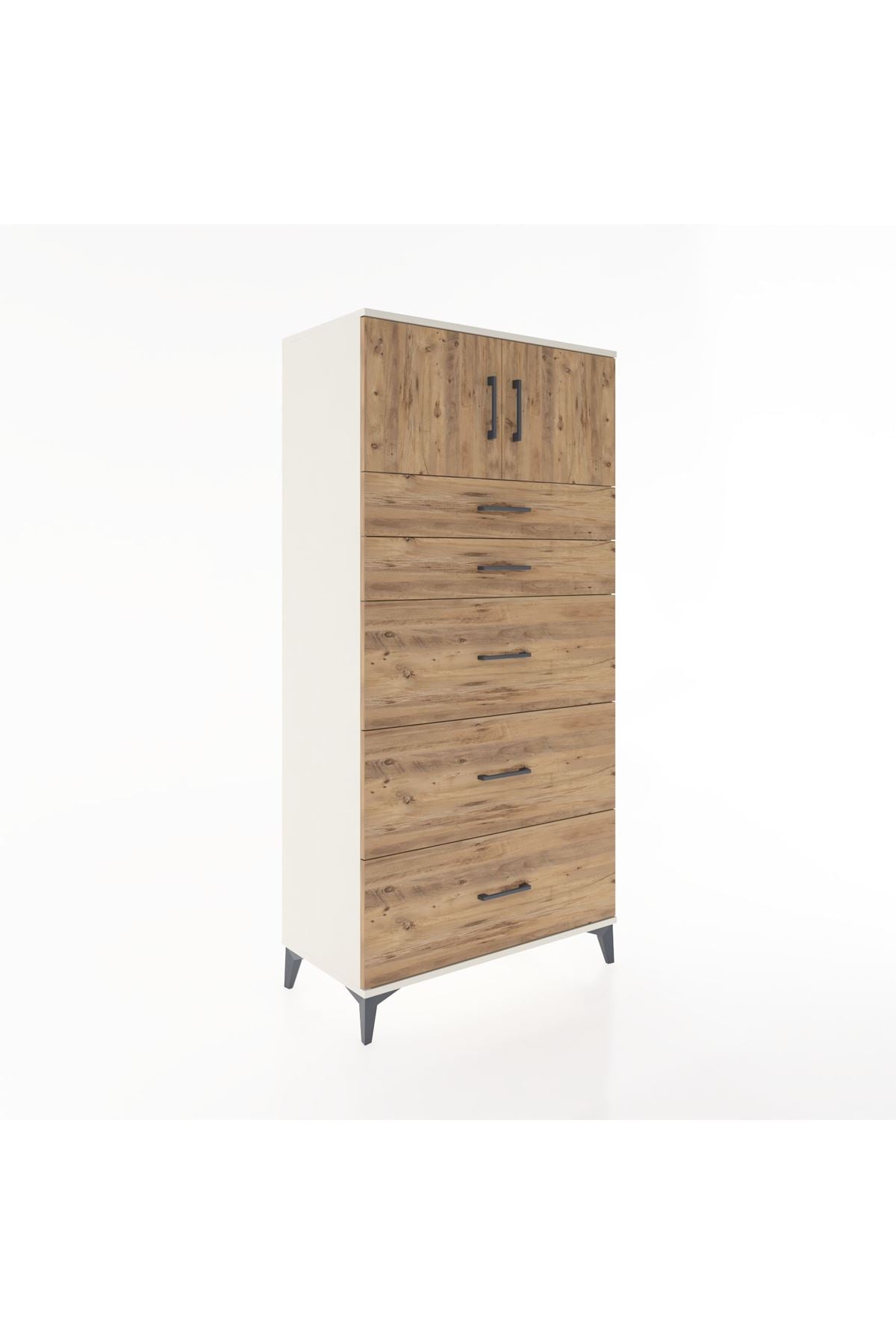 Hyperion Dolap Tek Raflı 5 Çekmeceli 2 Kapaklı 88x44x182 - S57M022V3B