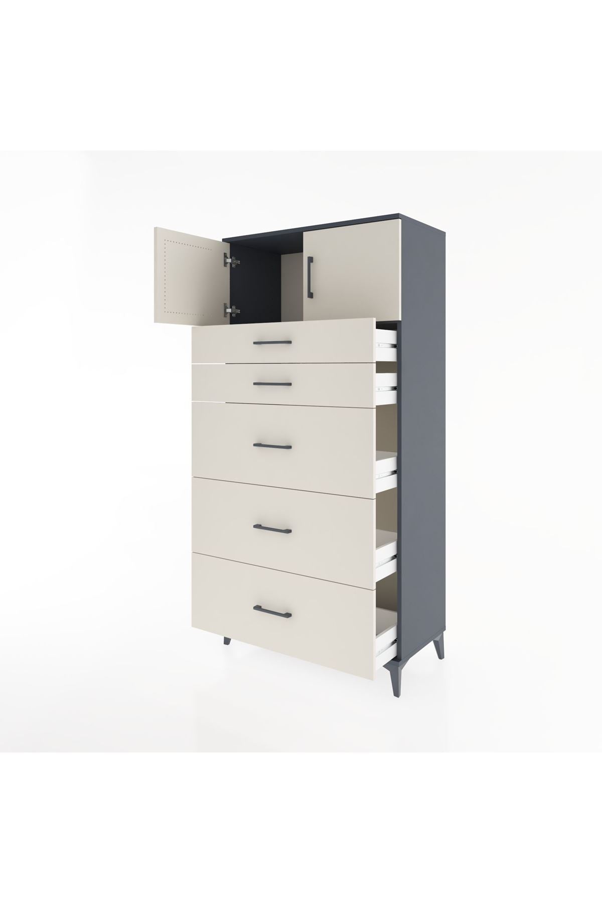 Hyperion Dolap Tek Raflı 5 Çekmeceli 2 Kapaklı 88x44x182 - S57M022V4B