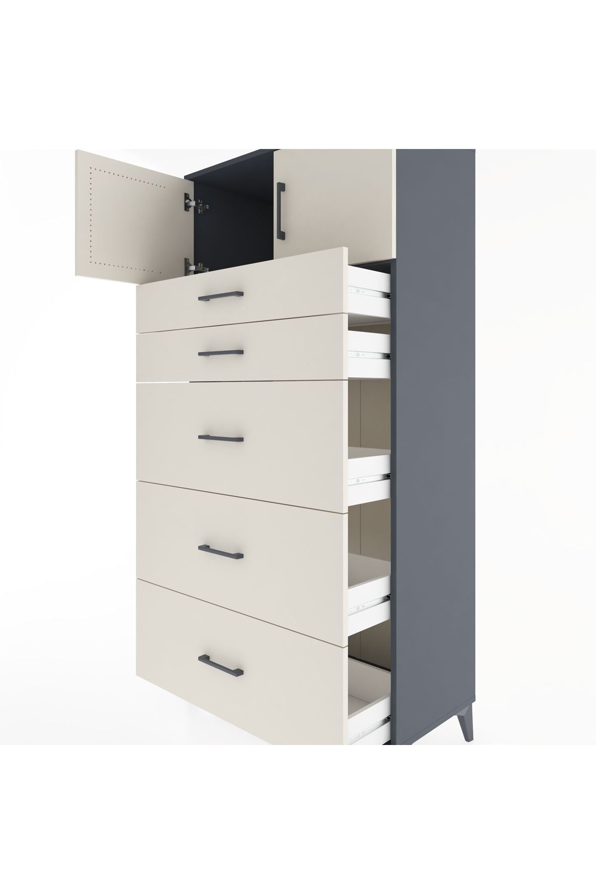 Hyperion Dolap Tek Raflı 5 Çekmeceli 2 Kapaklı 88x44x182 - S57M022V4B