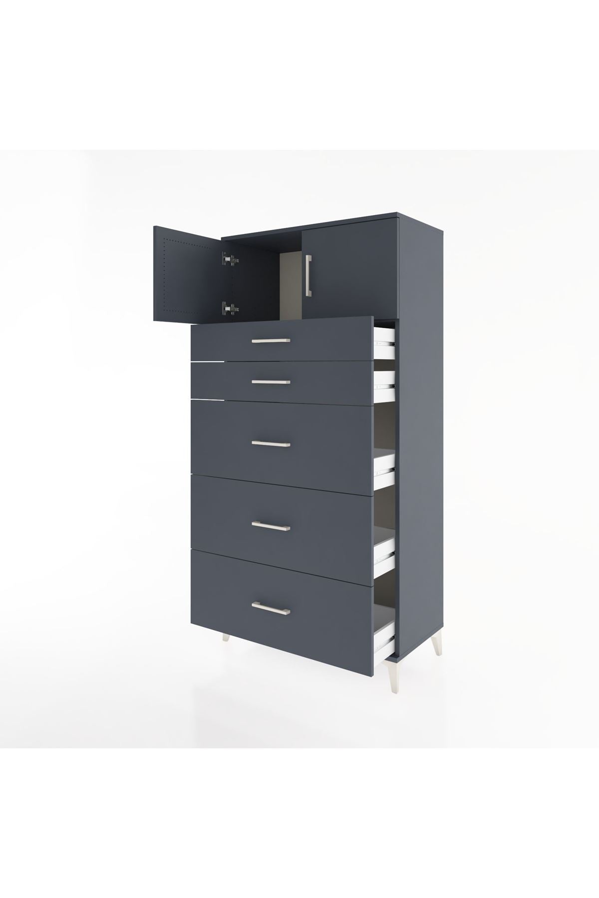 Hyperion Dolap Tek Raflı 5 Çekmeceli 2 Kapaklı 88x44x182 - S57M022V5B