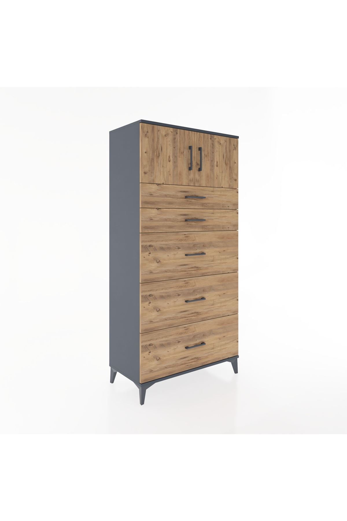 Hyperion Dolap Tek Raflı 5 Çekmeceli 2 Kapaklı 88x44x182 - S57M022V6B